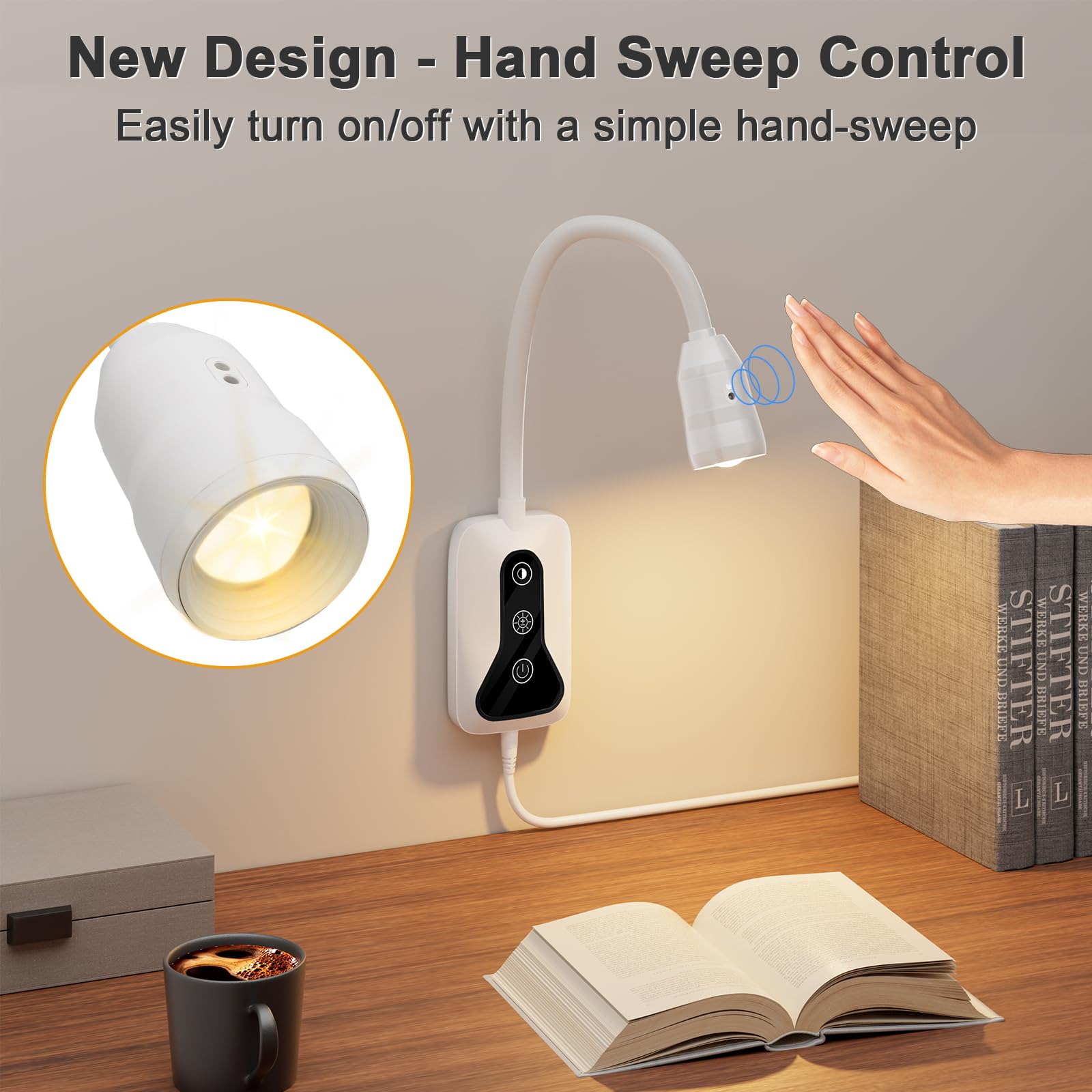 Huaeu 2 Pack Wall Mounted Headboard Reading Light, Led Dimmable Touch Control, Flexible Gooseneck, Ideal For Bedside, Office, Or