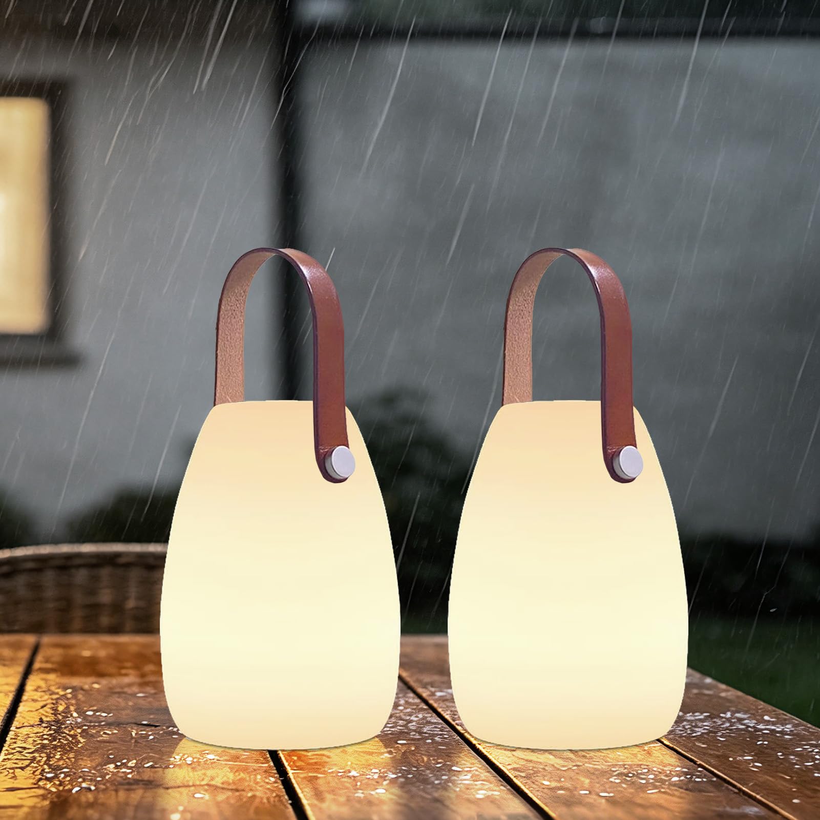 uuffoo 2 Pack Rechargeable Portable Table Lamp, Cordless RGB Lantern with Remote, Decorative LED Night Light, IP44 Waterproof In