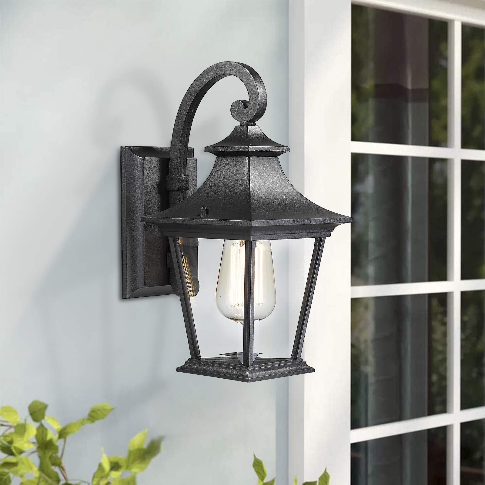 Emliviar Outdoor Wall Lights 2 Pack - Black Aluminum Porch Lights With Clear Glass