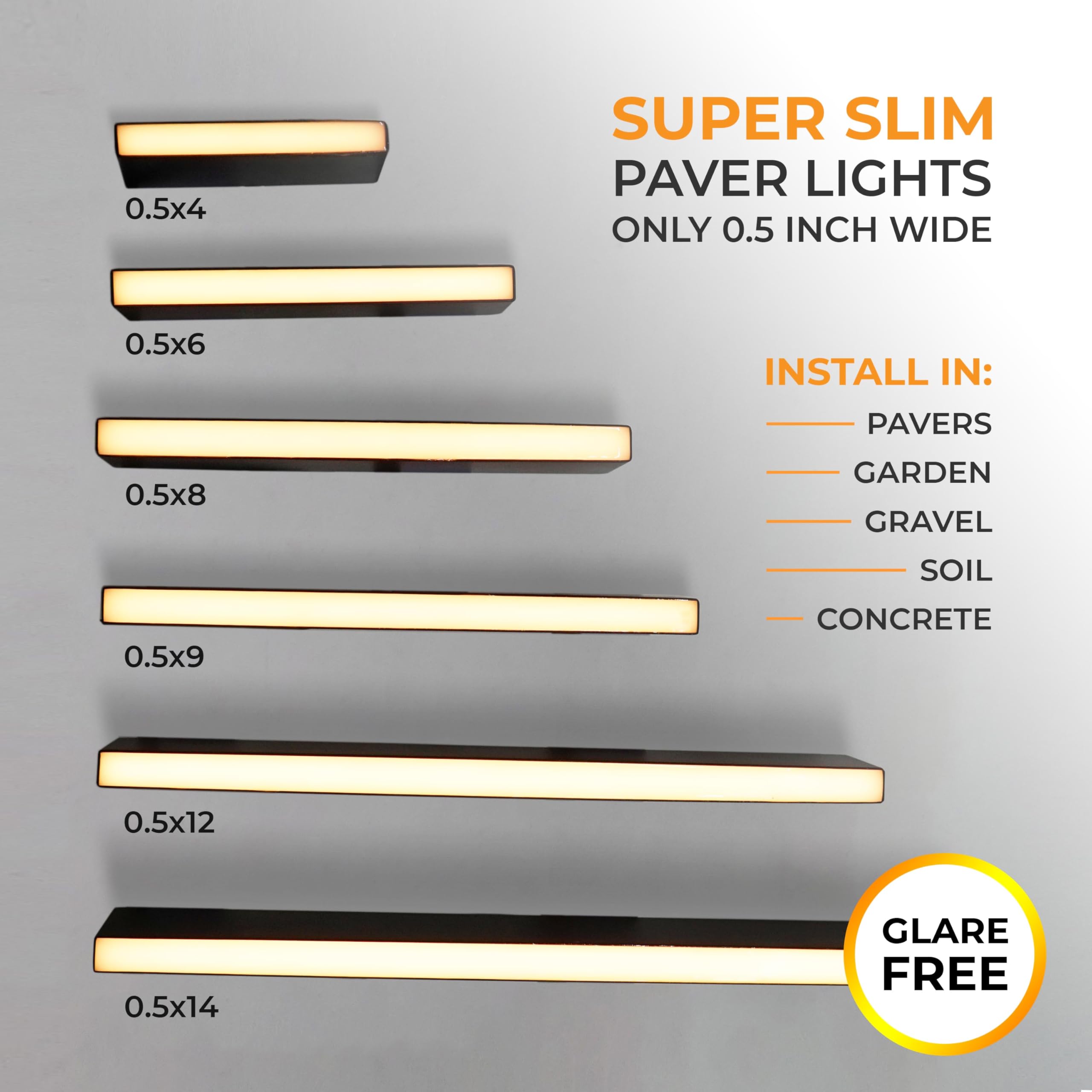 LUMENGY Paver Light Slim 0.5x16 Inch, 2700K Warm White, Stainless Steel, IP67 Waterproof, Drive-Over Rated, Model LMA-PVR-