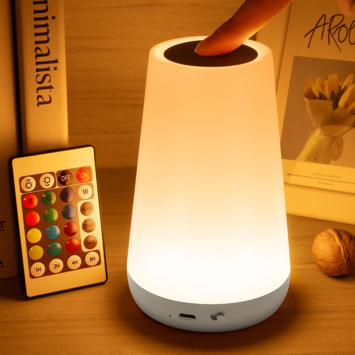 Auxmir Night Light, Dimmable Touch Lamp for Bedroom, Portable Rechargeable Bedside Table Lamp for Baby Nursery, 13 RGB Colors & 