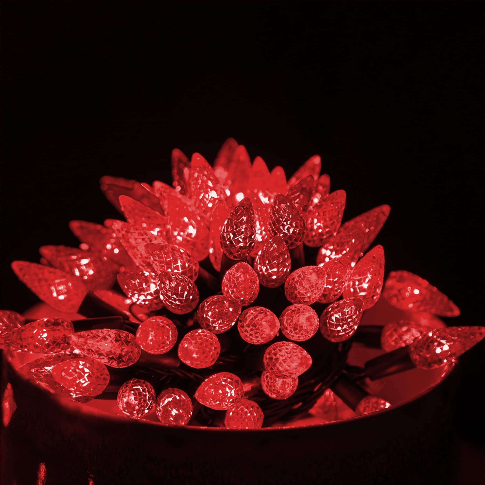 Dazzle Bright C6 Christmas String Lights, 100 LED, 33 FT Waterproof, Green Wire, 8 Modes, Red - Model HB-300COI