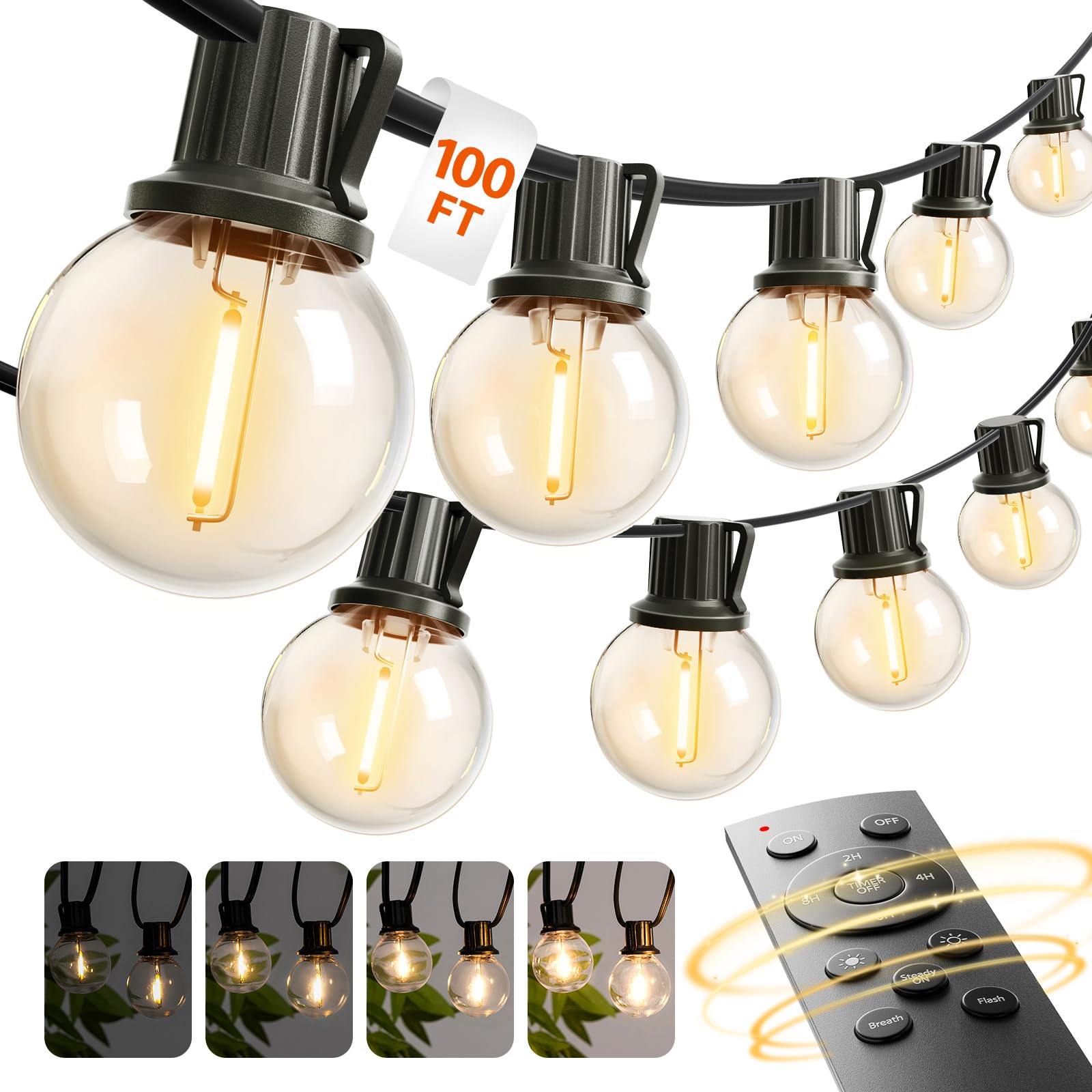 addlon 100FT Outdoor String Lights G40 with Remote, 54 LED Shatterproof Bulbs, Dimmable Patio Globe Lights Waterproof, Hanging O