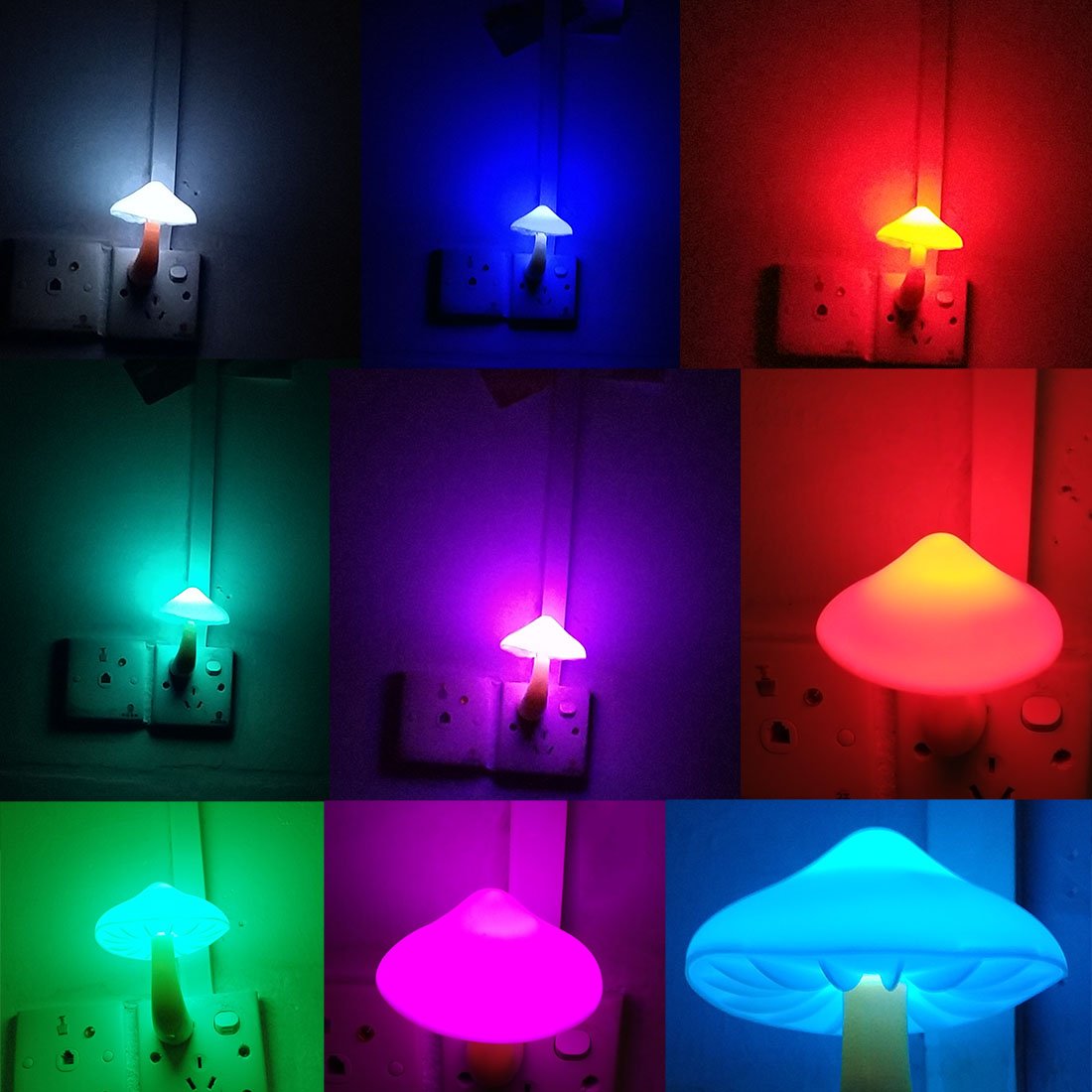 AUSAYE Mushroom Night Light, 7-Color Changing, Plug-in LED Lamp, 1 Pack, Plastic