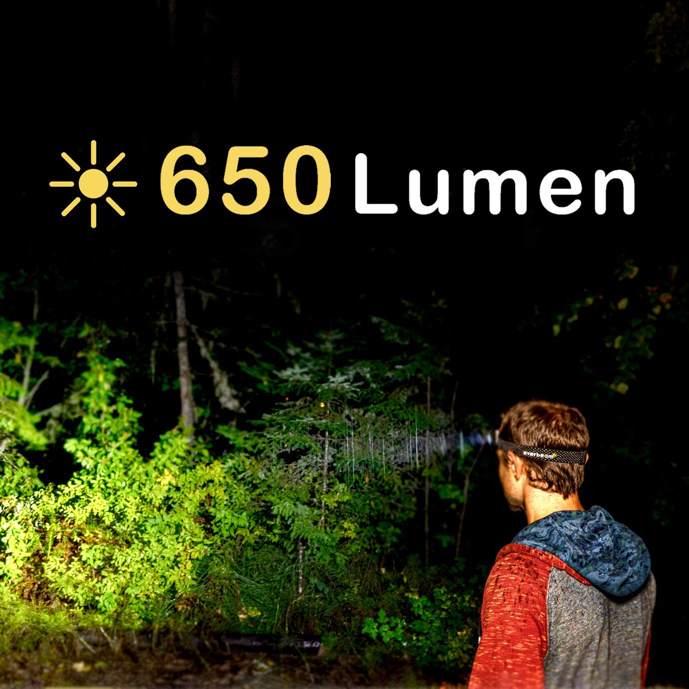 Everbeam H6 Pro LED Headlamp - 650 Lumen, Motion Sensor, USB Rechargeable, Black, Pack of 1