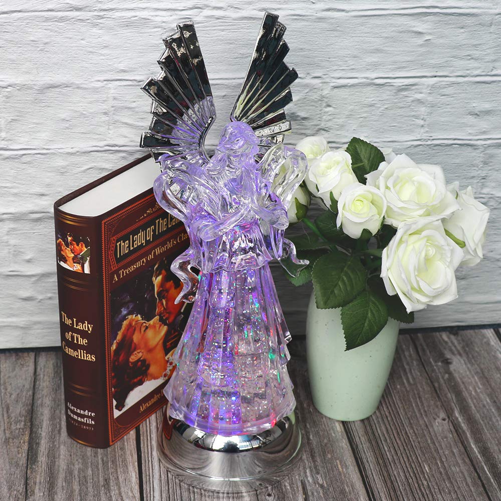 Wondise 14 Color Changing Lighted Water Lamp with 6 Hour Timer, Battery Operated LED Angel Lights Swirling Water Glitter Christm