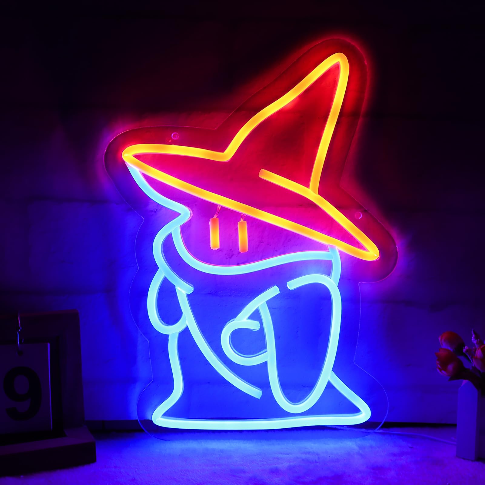 Pinlangdou Neon Sign - Black Mage Fantasy Lights - 14 x 11 inches - Orange-Black Mage - Cap Cartoon Model