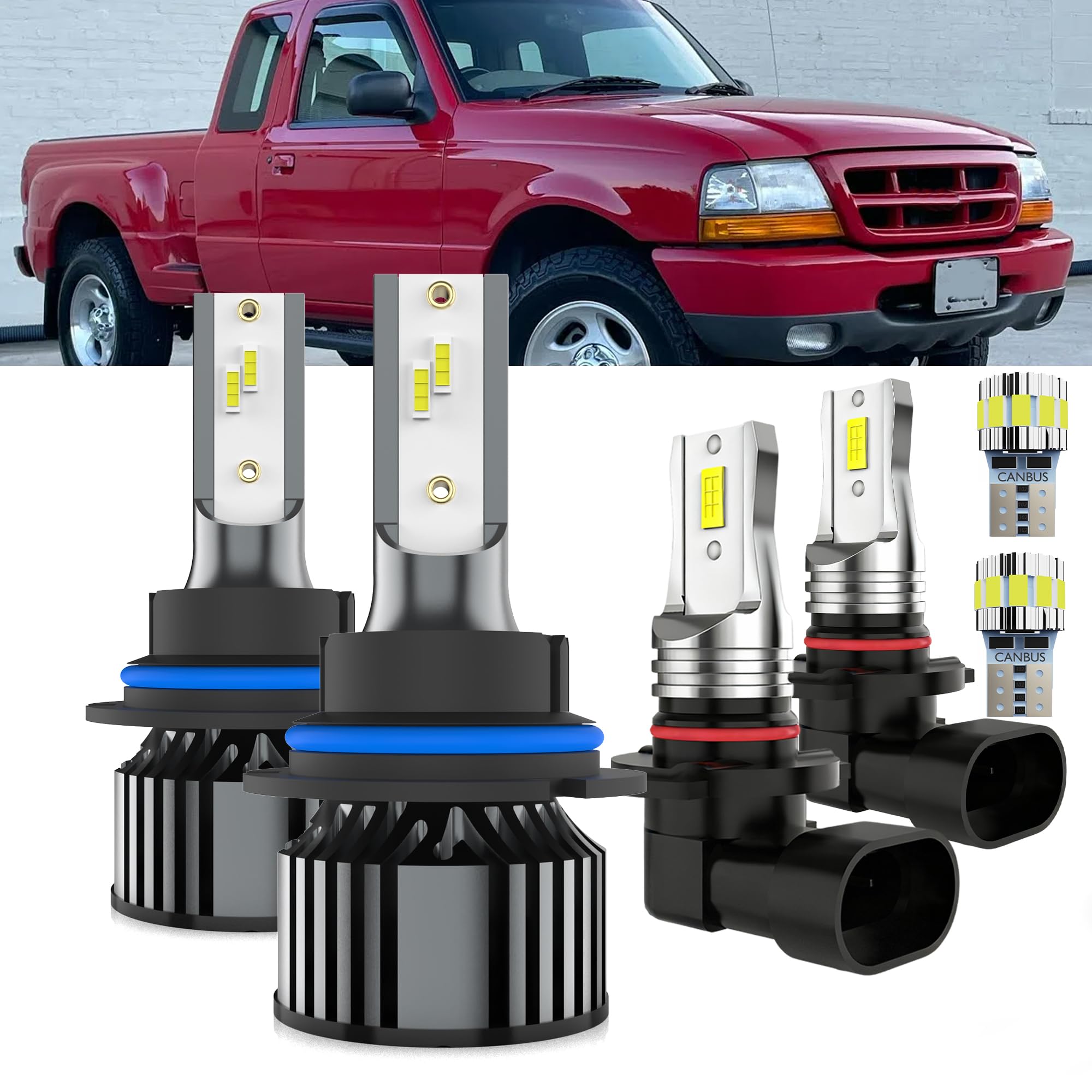 AYOTZIH Bulbs Fit For Ford Ranger 1998-2000, High/Low Beams Fog Lights License Plate Lights Combo, 400% Brightness 6000K White L