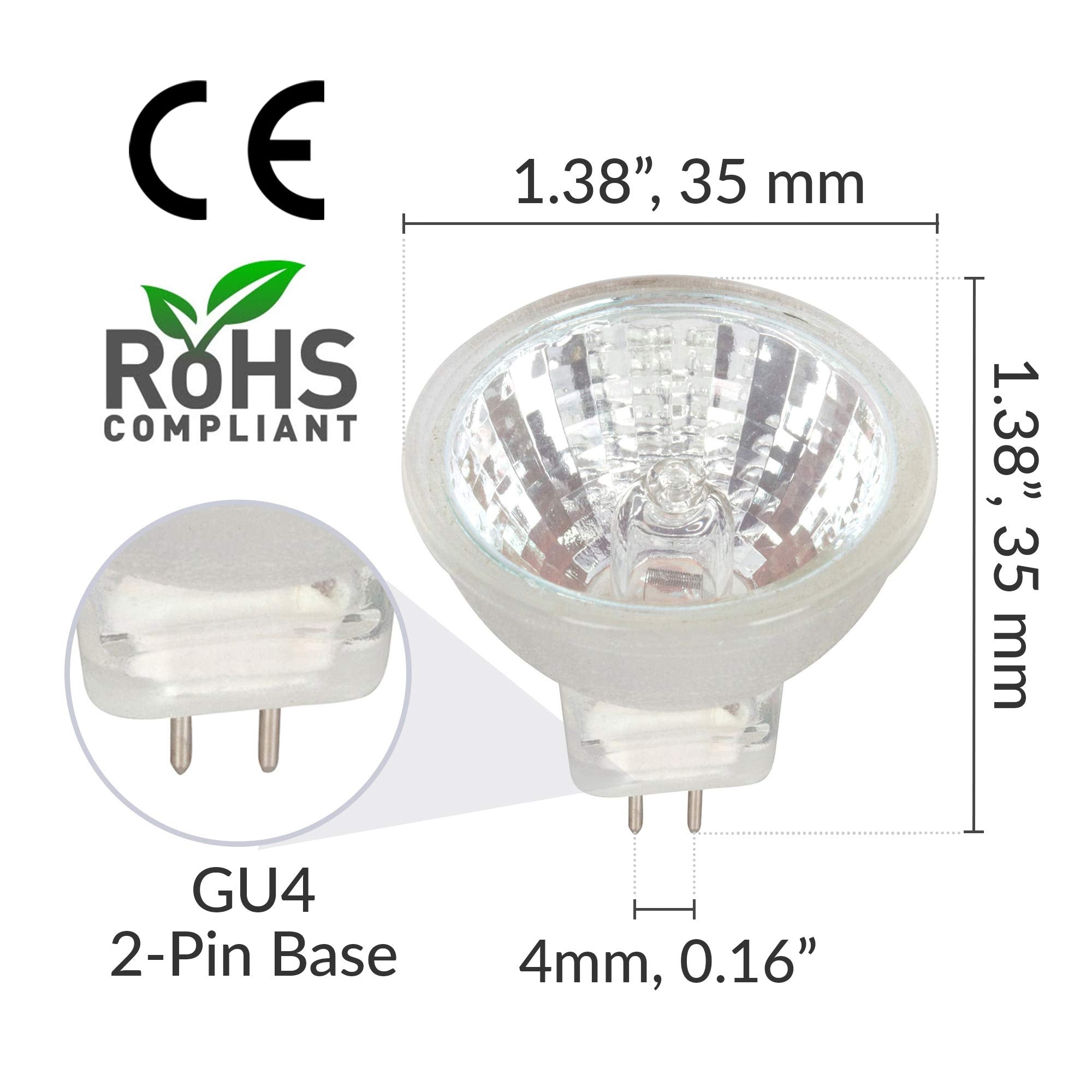 Simba Lighting 10 Watt 12 Volt Mr11 Halogen Spotlight Bulbs (2 Pack) 2-Pin 110Lm 30 Beam Angle For Accent, Track Light, And Fibe