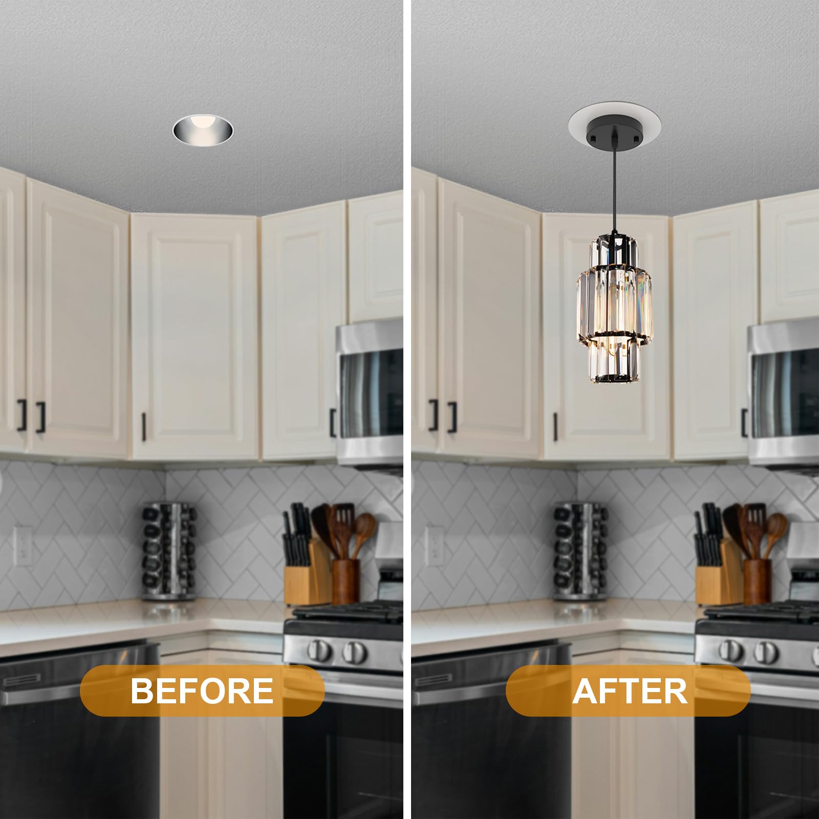 YIIZON R5-6-BAI Recessed Can Light Conversion Kit, 7¾" Flat Steel Medallion, White Finish, Pendant & Ceiling Fan Compatible