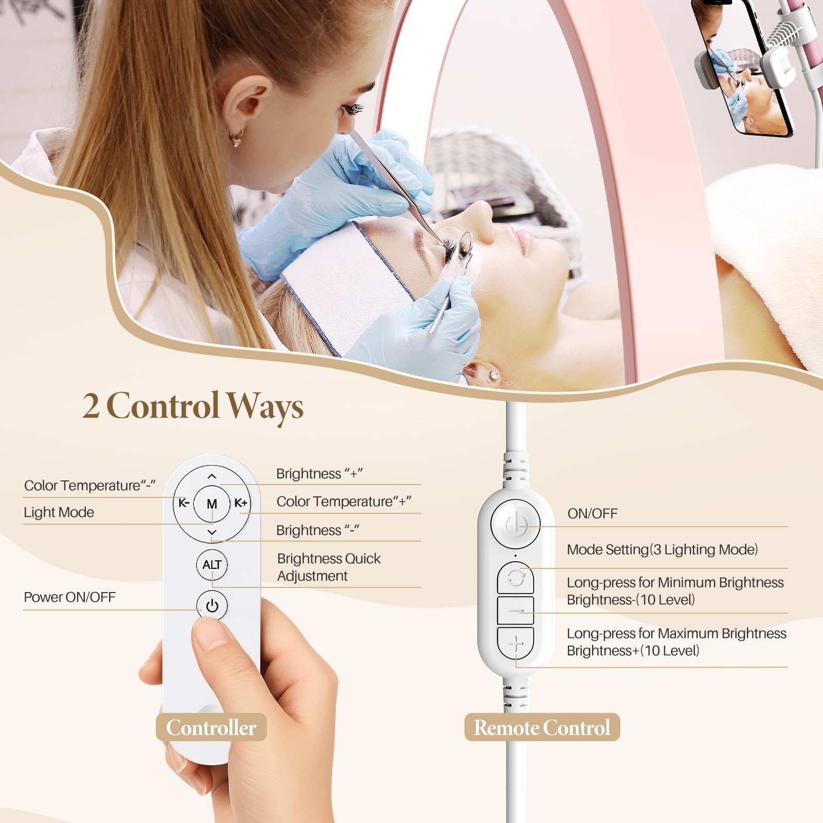 Lionvison Half Moon Lash Lighting: Led Lash Lamp For Eyelash - 2Nd Adjustable Brightness Warm To Cool Esthetician Light For Lash Artist Tattoo Salon