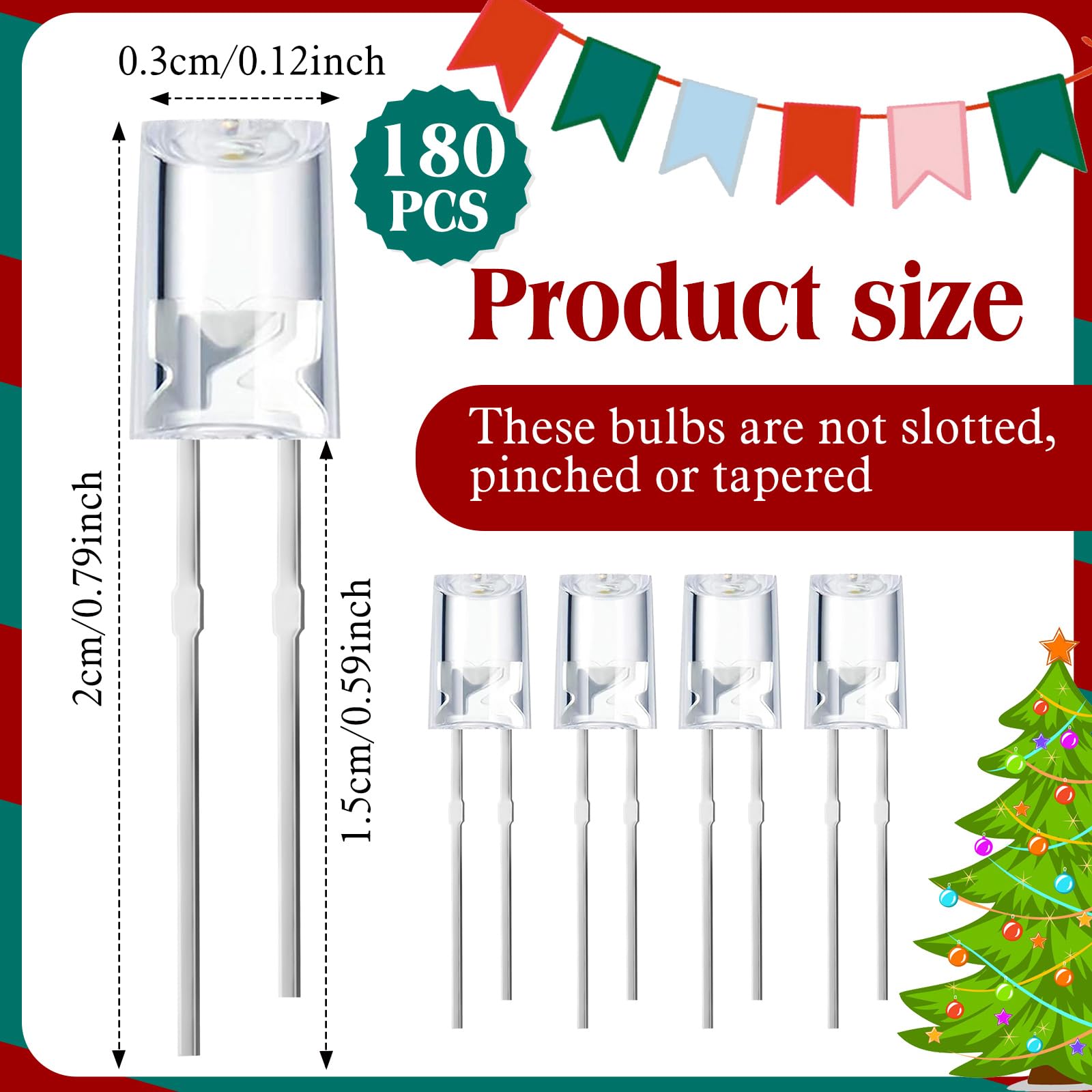 180 Pcs Led 3Mm 3V 0.06W String Lights Replacement Bulbs Energy Efficient Light Bulb Outdoor String Light Connectable Led Bulbs