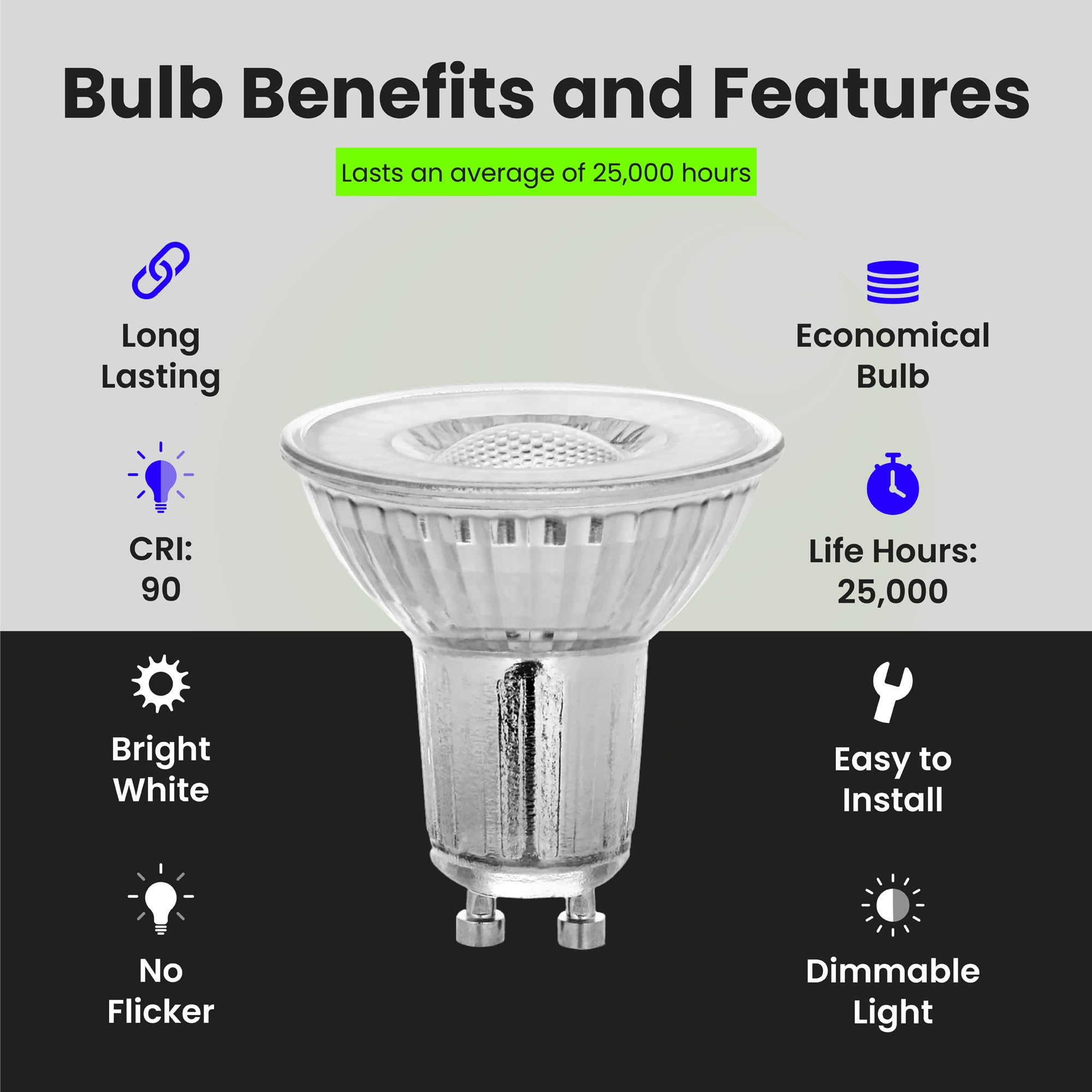 Feit Electric 4W Led Mr16 Gu10 Bulbs With 35W Equivalent, Dimmable, Mr16 Bulbs, 22 Yrs. Lifetime, 300 Lumens, 3000K Warm White,