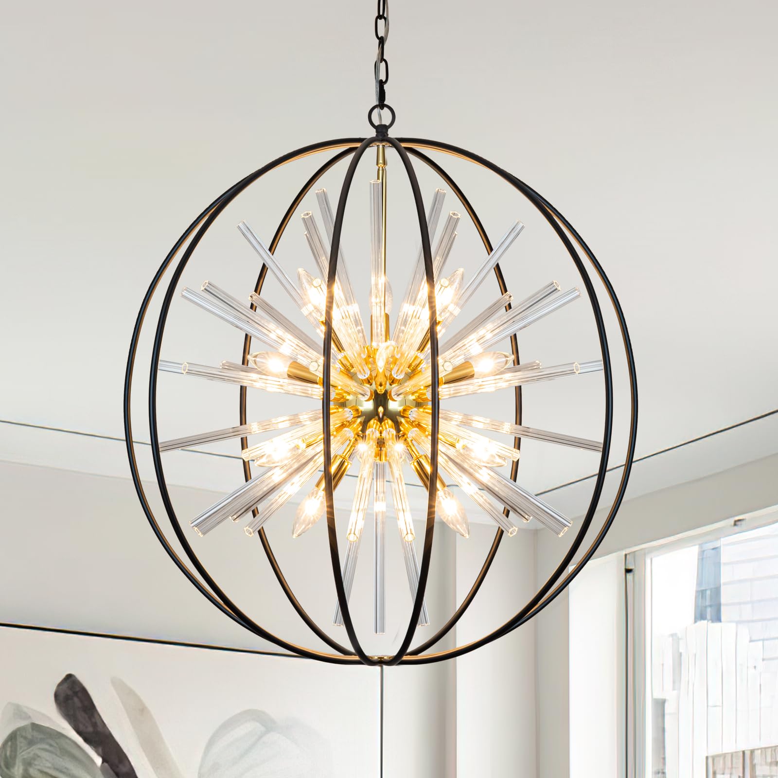 Vezzio D27 Black and Gold Crystal Chandeliers for Dining Room Contemporary Pendant Light Fixture 12-Light Modern Globe Chandelie