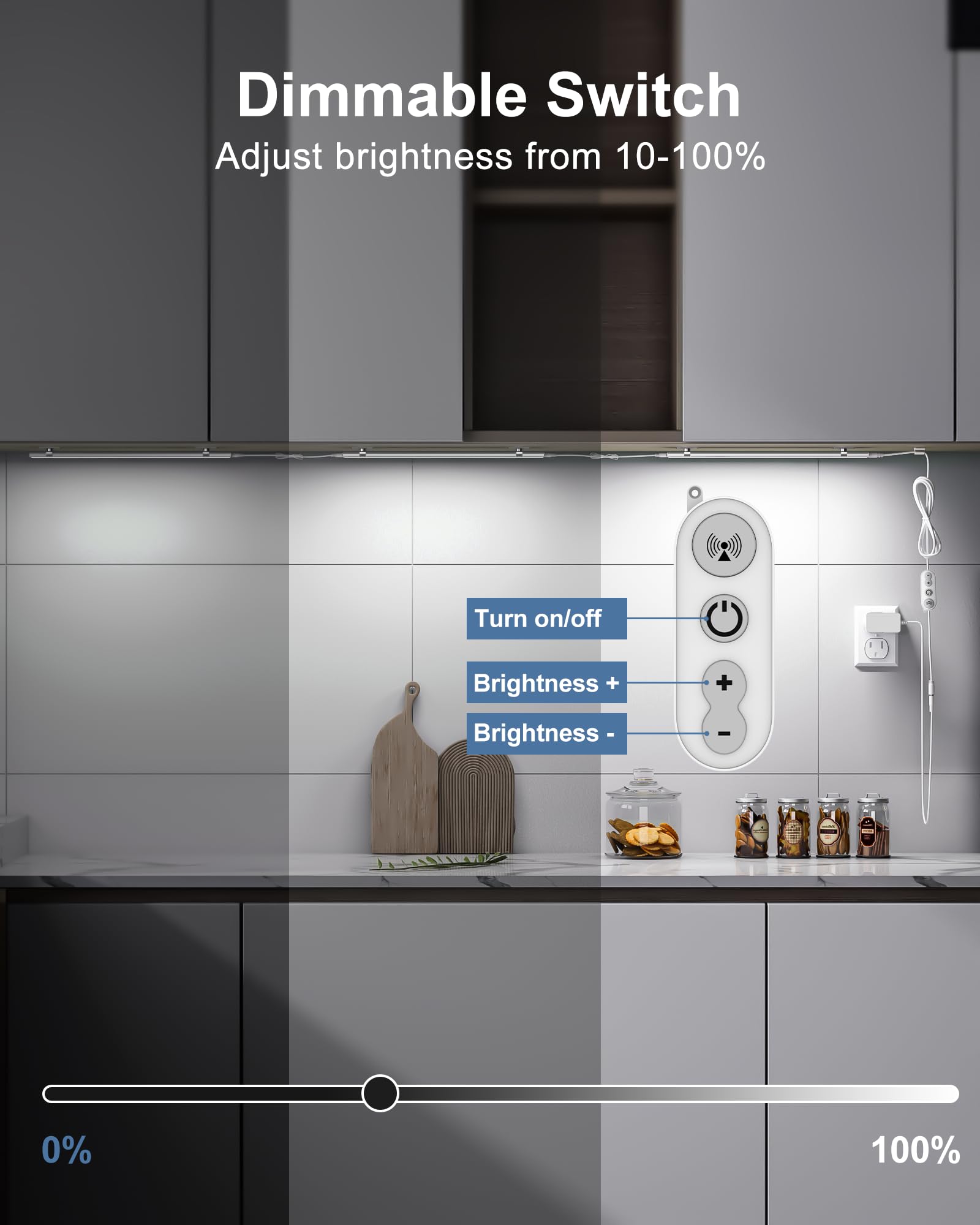 Remote Control Under Cabinet Led Light Plug In, Dimmable Daylight White 4500K, 6 Pack 12 Inch Linkable Led Under Counter Lights