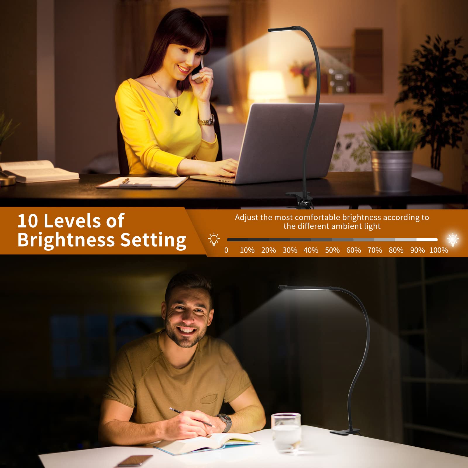 Mojimdo 77 Led Desk Lamp With Clamp, [3 Color & 10 Brightness] Dimmable Reading Lamp With 27.6'' Flexible Gooseneck, Eye-Caring Clip On Light For Reading Study Workbench Drafting - Adapter Included