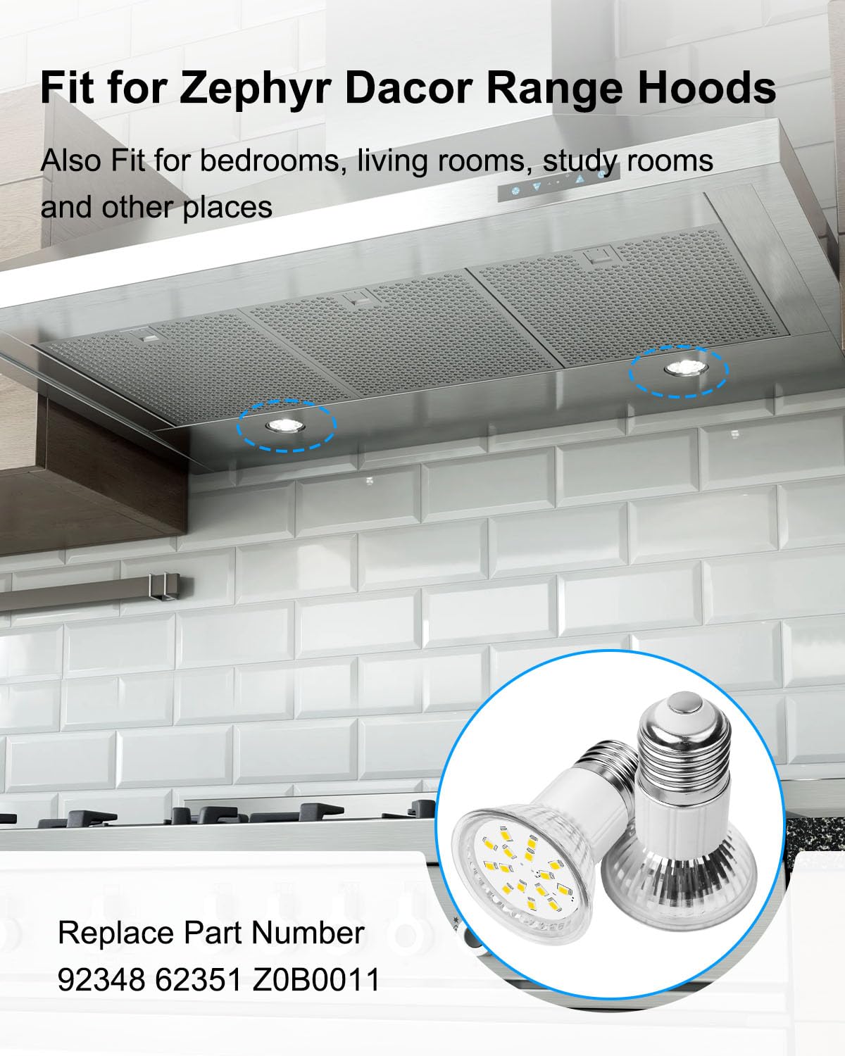 Upgrade 92348 62351 Z0B0011 Range Hood Light Bulbs Fit For Zephyr Dacor Range Hoods, E27 75Mm 120V 5W High Brightnes Led Bulbs,