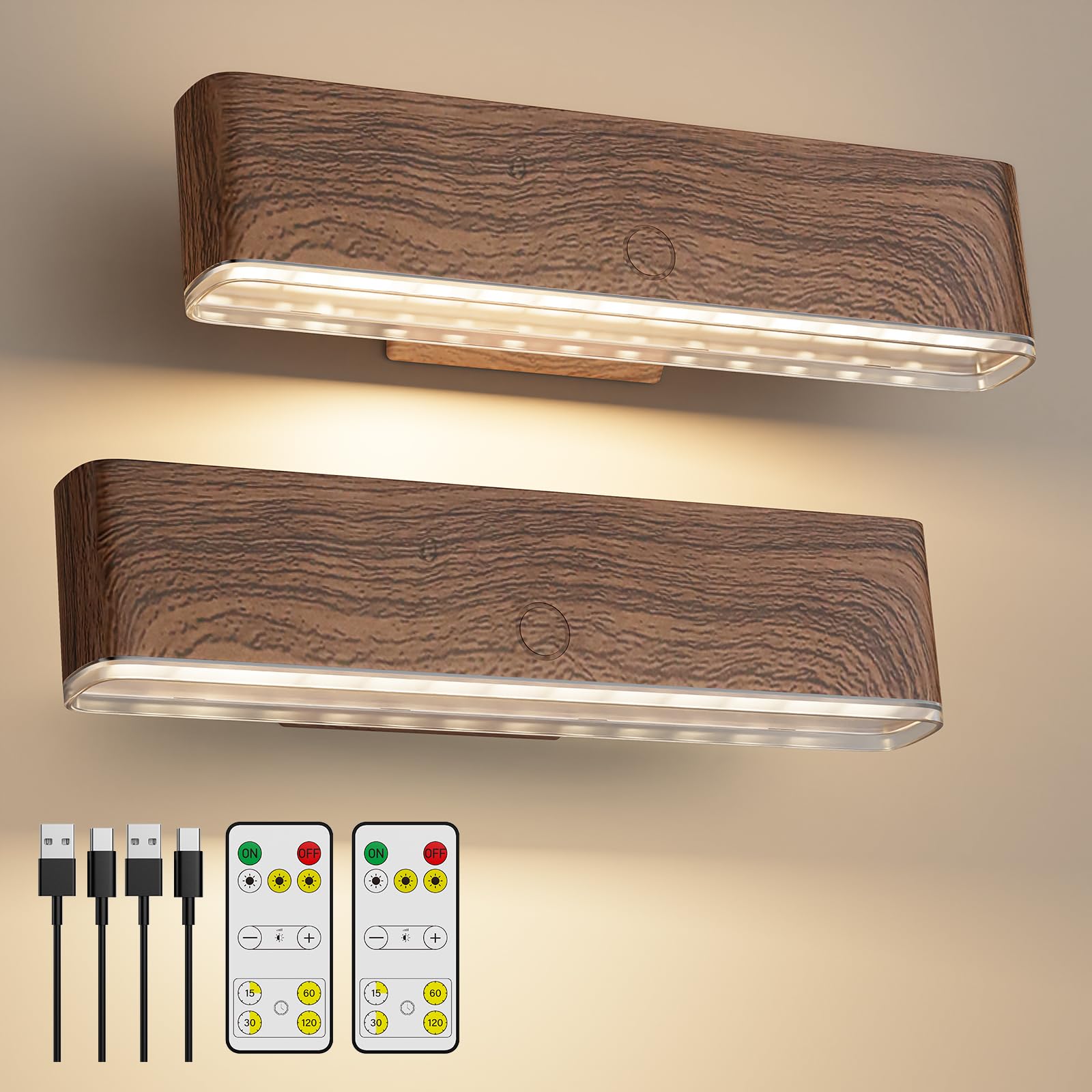 MOITA Magnetic Wireless Battery Operated Wall Sconce, Rechargeable Remote Control & Touch Control Wall Sconces Set of Two, 3-Col