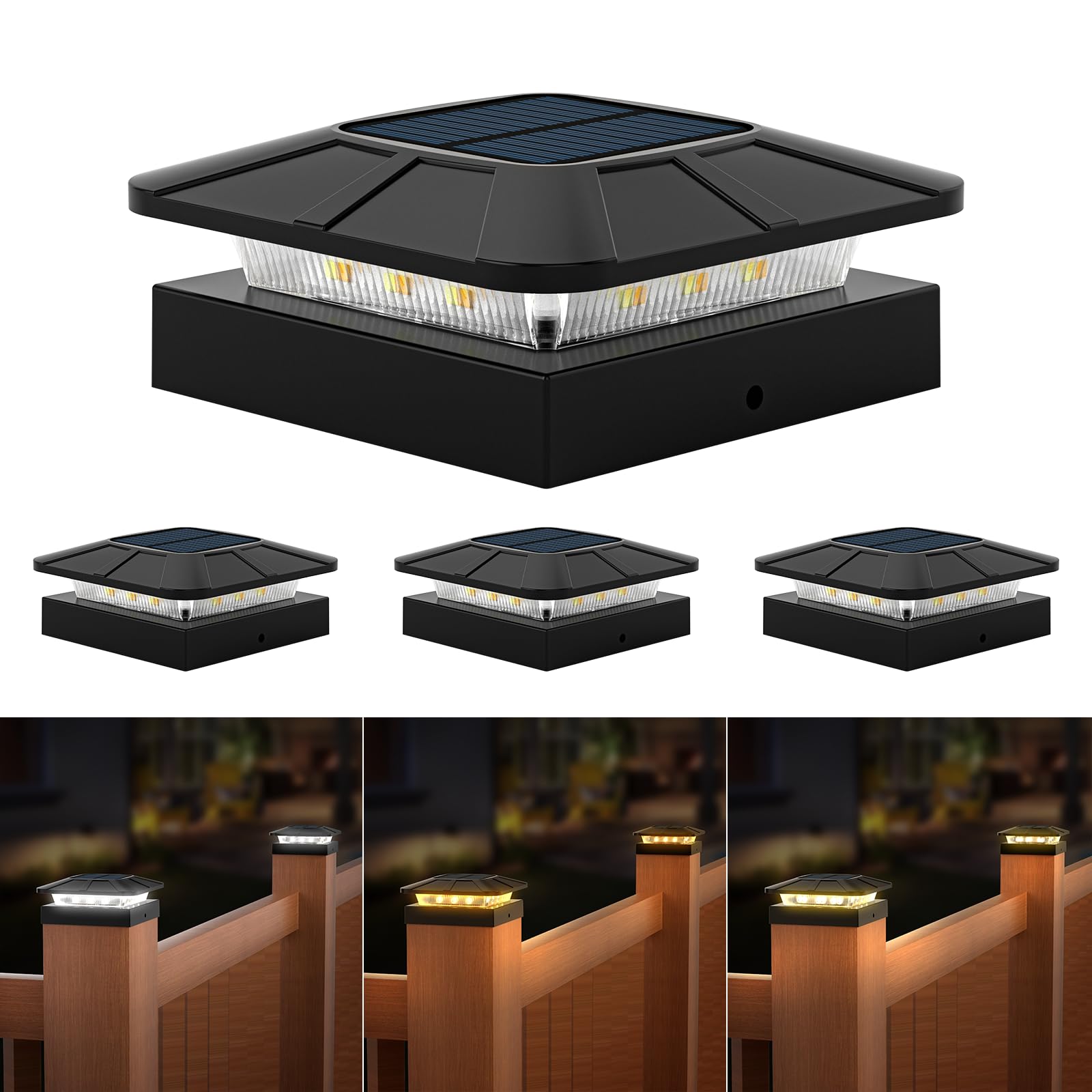 Flaow 4x4 Solar Post Cap Lights Outdoor [8 Pack Waterproof IP65]  3 Lighting Modes for Fence Deck Patio Garden Decor  Dusk-to-Dawn Solar Powered Post Lights Fit 4x4 Wood/Vinyl