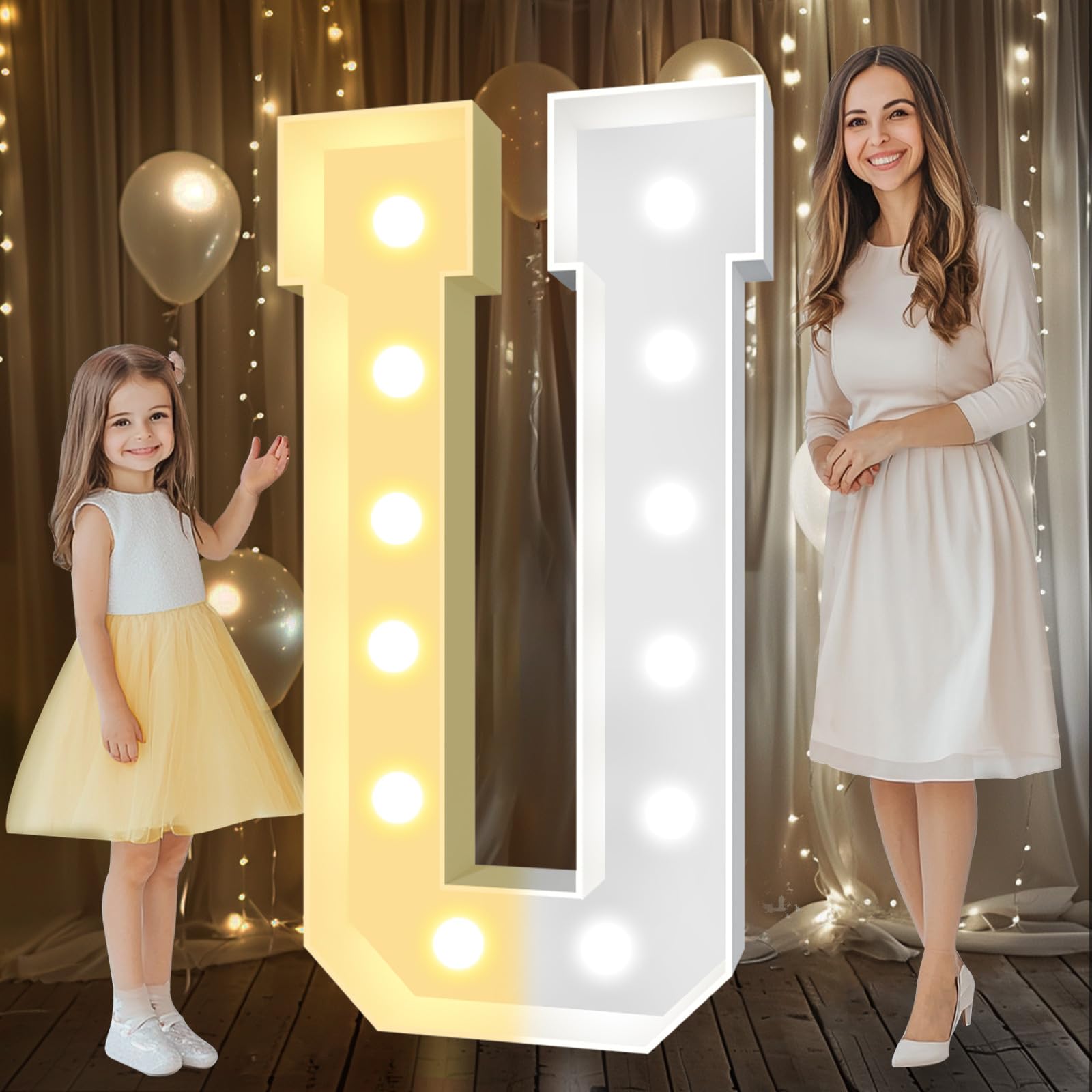 Pooqla Marquee Light Up Letter U, 4FT Giant LED Sign, Cool White & Warm White, Perfect for Birthday & Wedding Decorations