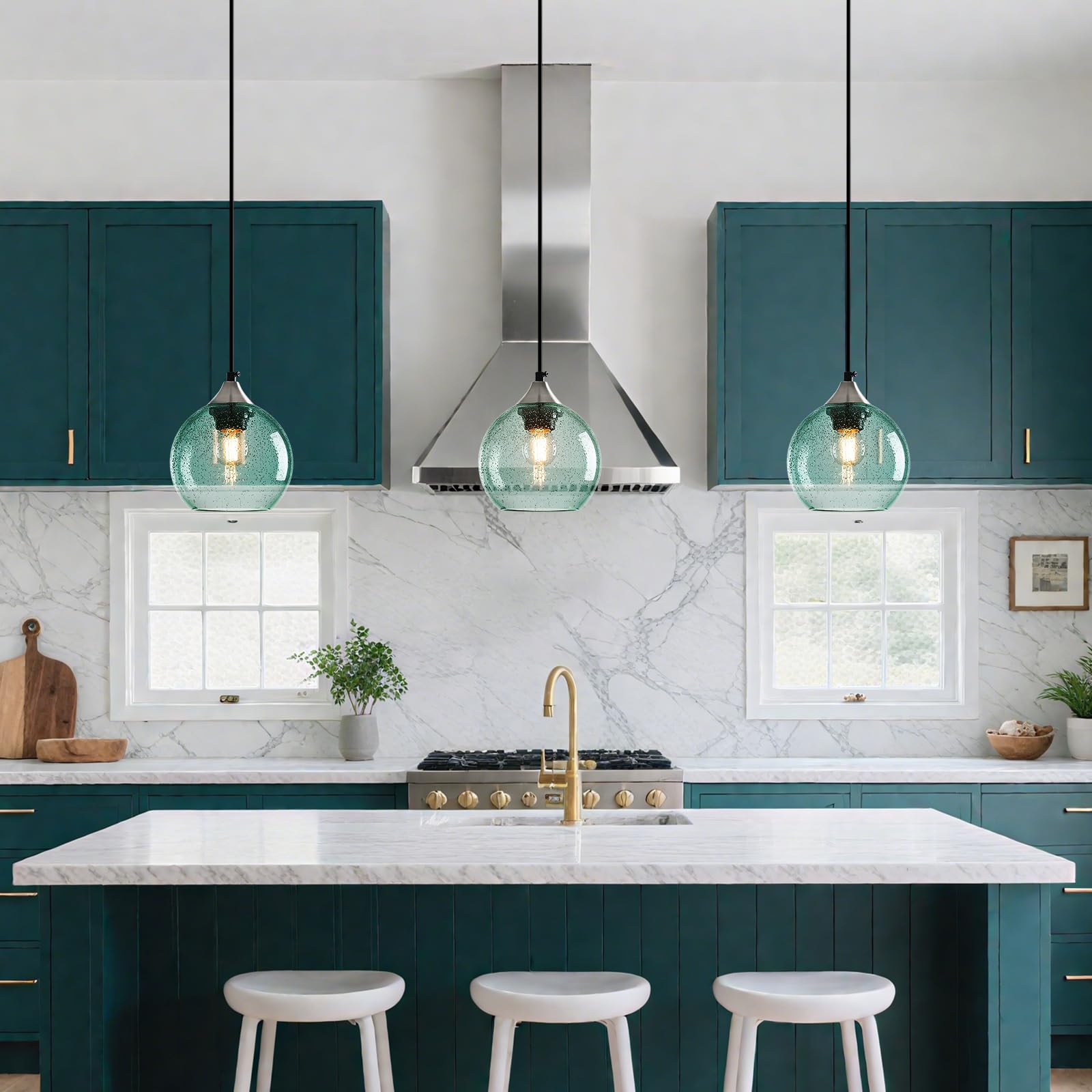 Lbsqj Light Green Glass Pendant Lights Kitchen Island Globe Pendant Light Fixtures Modern Pendant Lighting For Bedroom Living Dining Room Light Fixture (5.9 In  3 Pack)