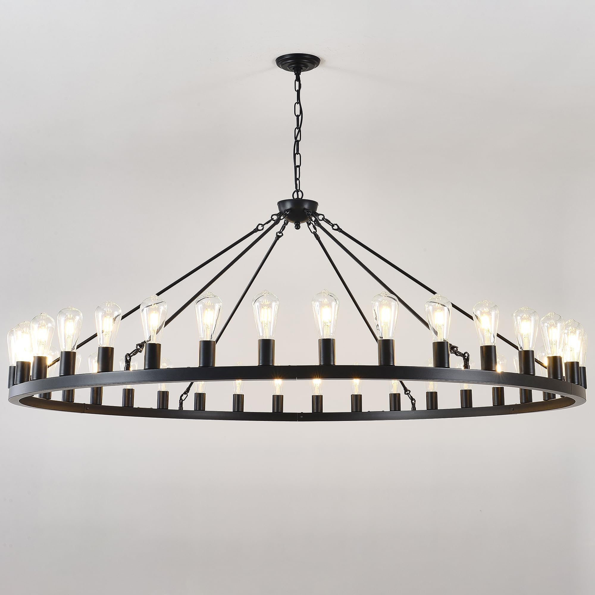 Zbmyrbzj Large Black Wagon Wheel Chandelier 64 Inch,36-Light Farmhouse Wagon Wheel Chandeliers Round Industrial Ceiling Light Fi