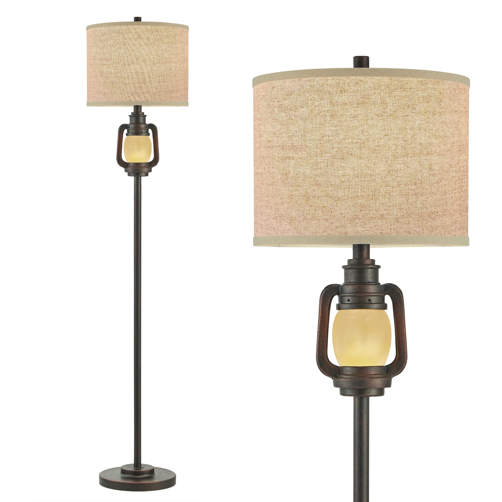 Luxsight Vintage Floor Lamp, Bronze With Linen Shade - Ideal For Living Room & Bedroom Decor