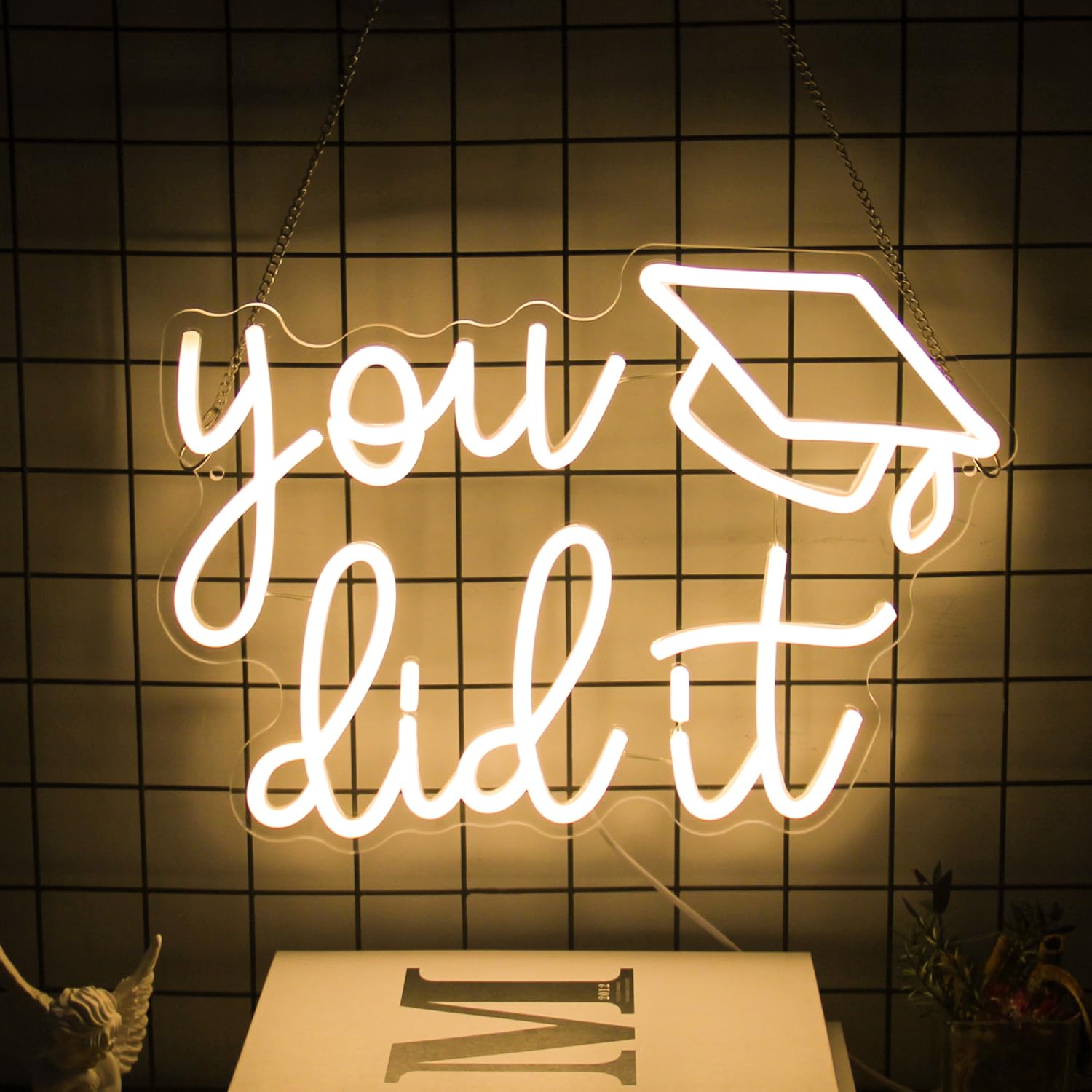 CKTBLEY LED Neon Sign - Congrats Grad Light Up Wall Decor - Warm White - Model CC-Did It - Graduation Party Decoration