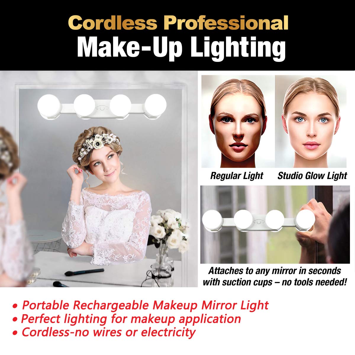 Assemer Portable Makeup Mirror Light, Cordless LED Vanity Lights, Dimmable, Pack of 2, Red, Model ML02