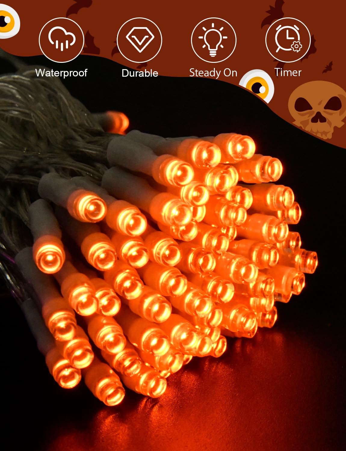 Cshare Halloween String Lights, 9.8Ft 30Led Waterproof Orange, Battery Operated With Timer, Model Cs-Fszc-3Og For Indoor/Outdoor Decor