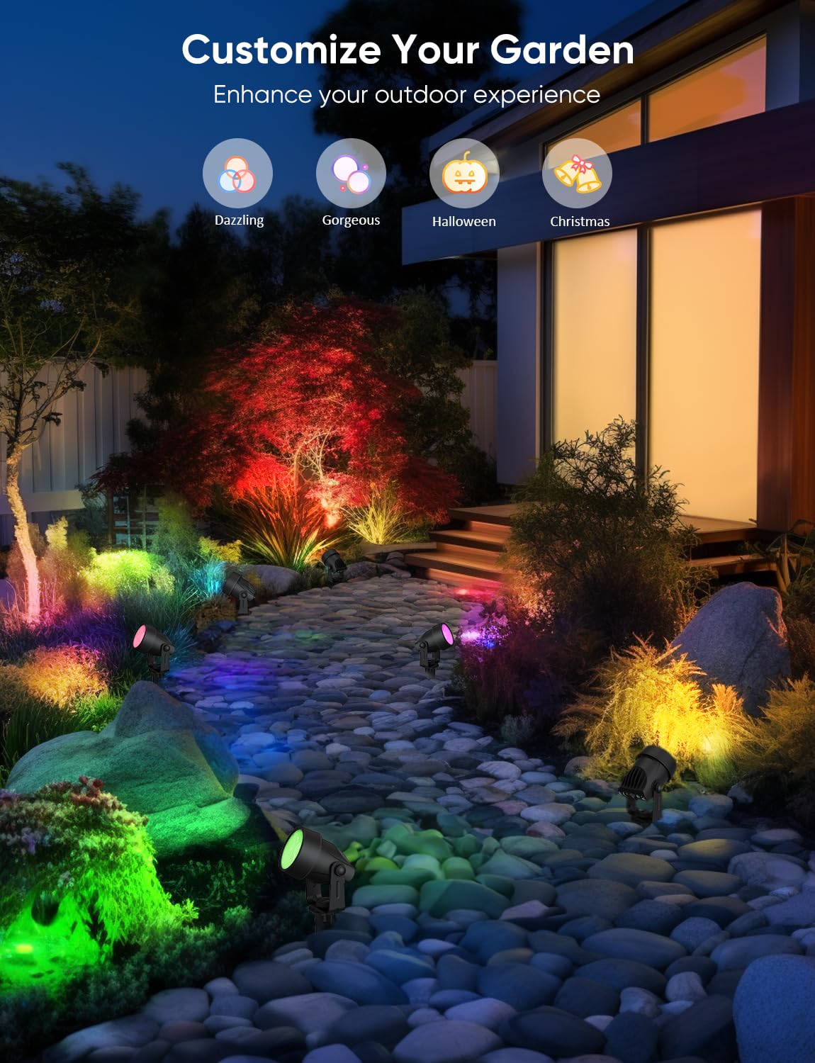 APPECK RGBW Low Voltage Spot Lights, IP65 Waterproof LED Uplighting, 4 Pack, Black, Model C6612-C