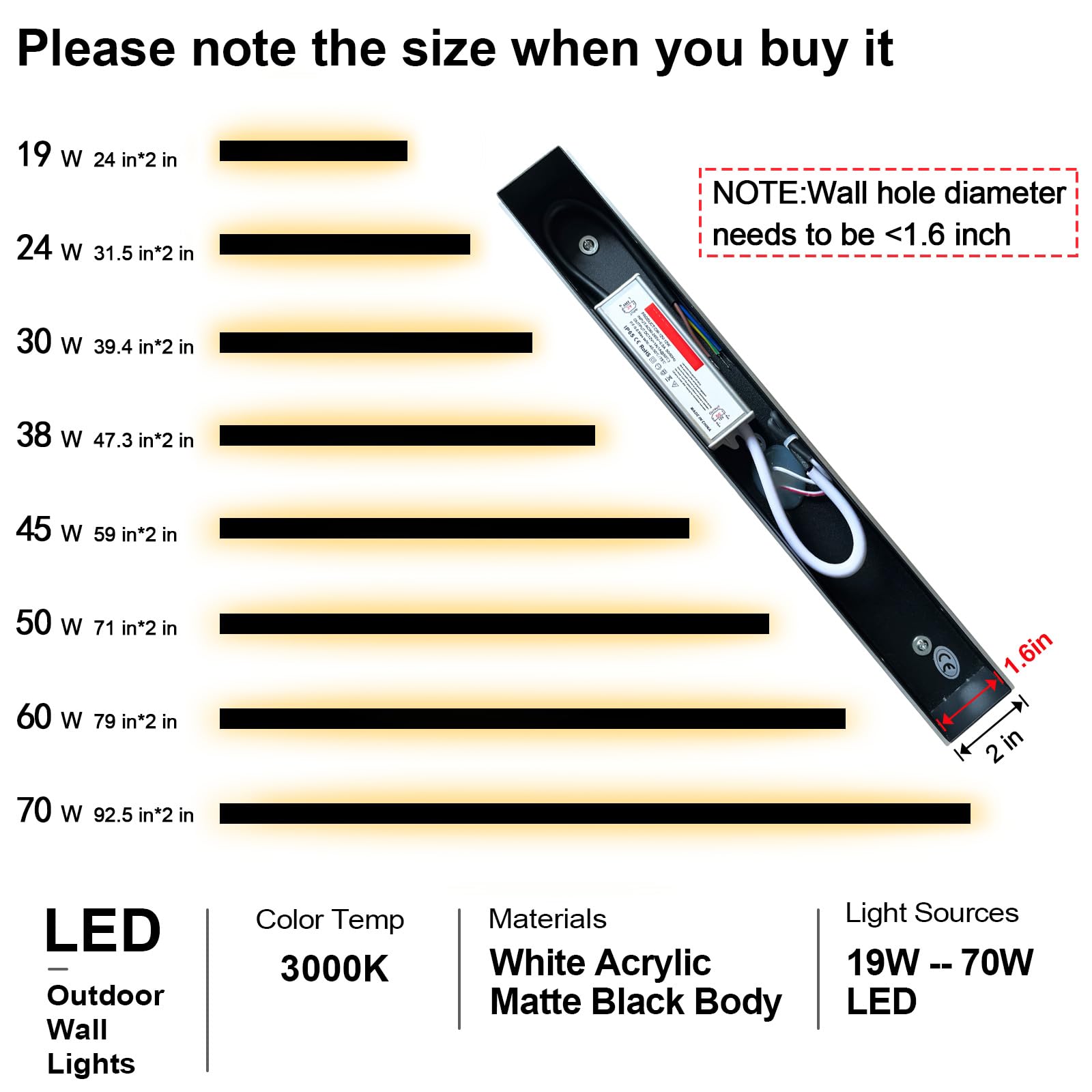 Gremlbuk 79Inch Outdoor Wall Lights, Black Led Exterior Light Fixtures Wall Mount, Modern Porch Lights Wall Sconce 3000K, Long Strip Wall Lamp Outside Lighting For Garage, Hous