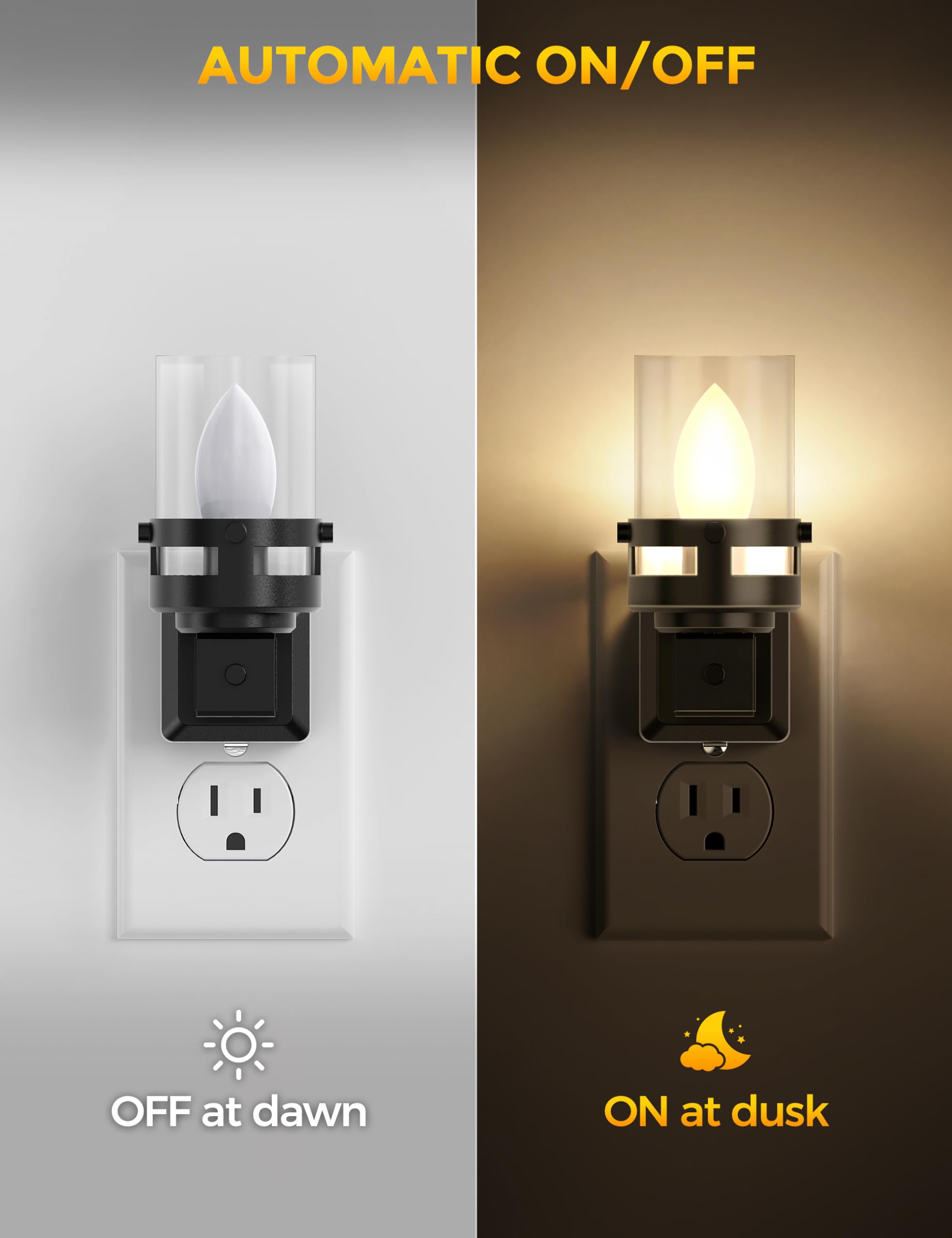 Briignite Candle Night Light Plug-in, LED with Dusk to Dawn Sensor, 3000K Warm White, 2 Pack, Cream, Model BRGY10302US-2