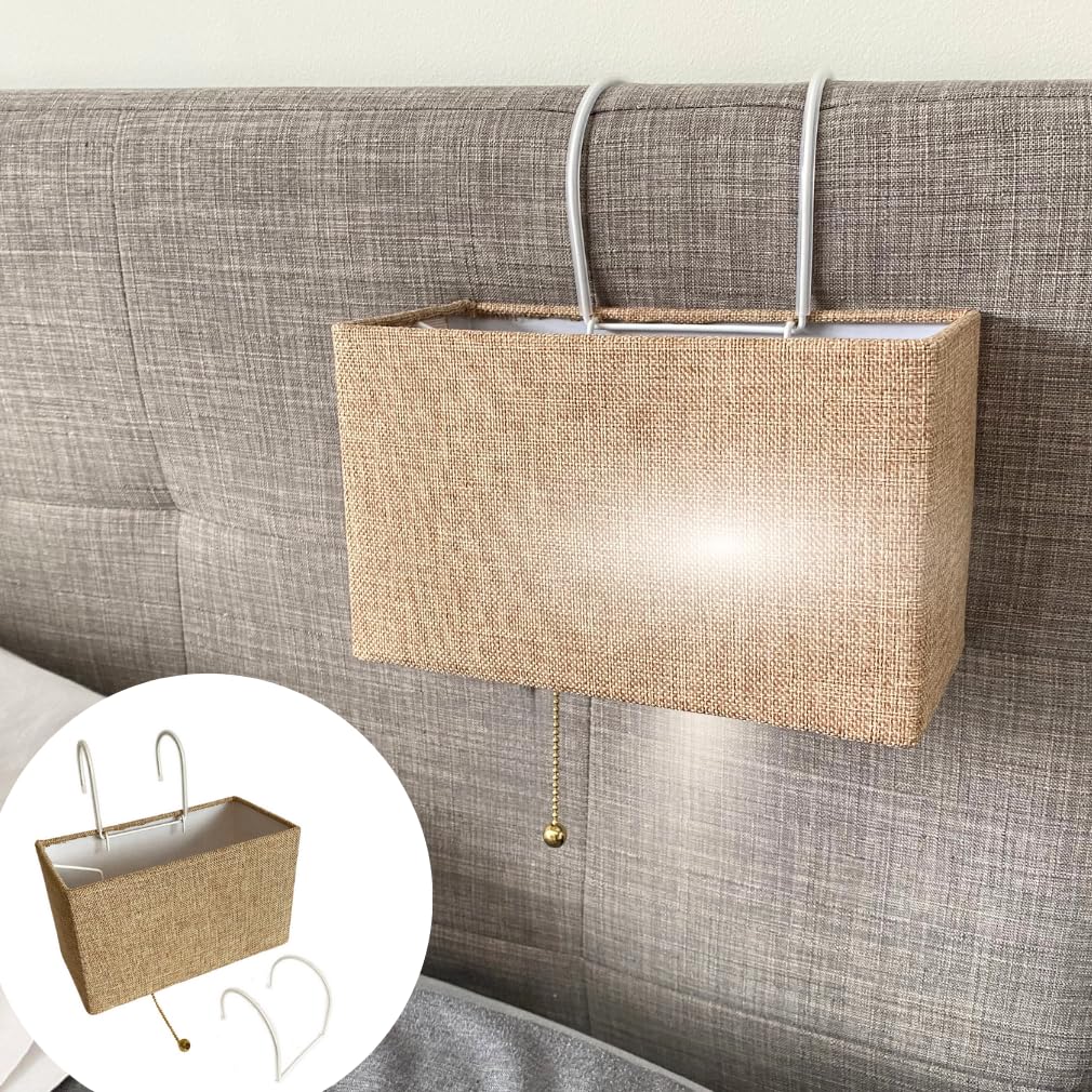 Evelots Bed Headboard Reading Lamp Book Light -Soft Reading Light Lamp for Bedroom with Tan Rectangle Shade - 2 Size Hooks to Fi