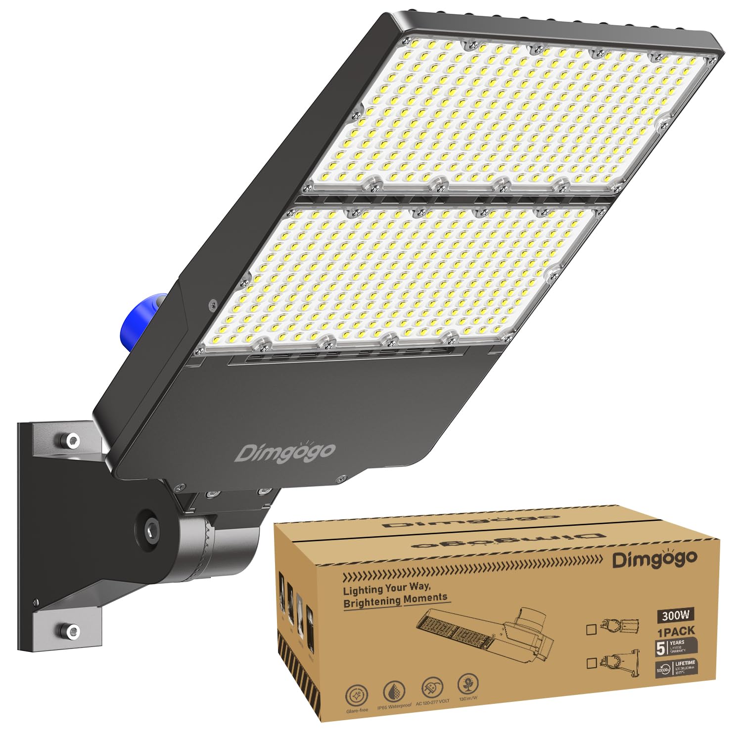 Dimgogo LED Parking Lot Light - 300W Street Lights Dusk to Dawn Outdoor Lighting Commercial with Photocell, 6500K LED Flood Ligh