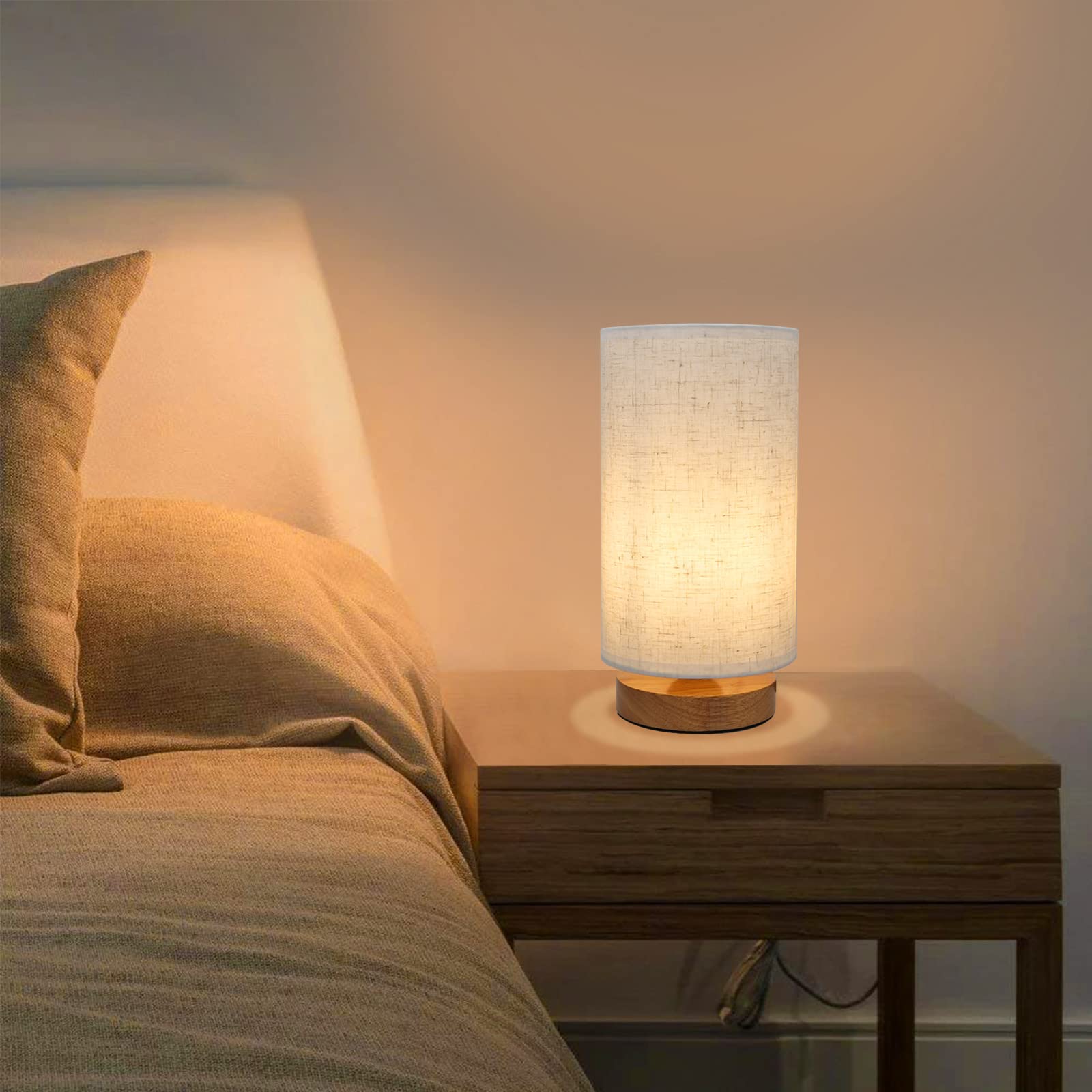 Table Lamps For Bedrooms Set Of 2, Minimalist Bedside Lamps Set Of 2 With Round Fabric Linen Shade,Reading Small Desk Lamp Set Of 2 For Kids Room, Night Nightstand Lamp Set For Living Room, Office
