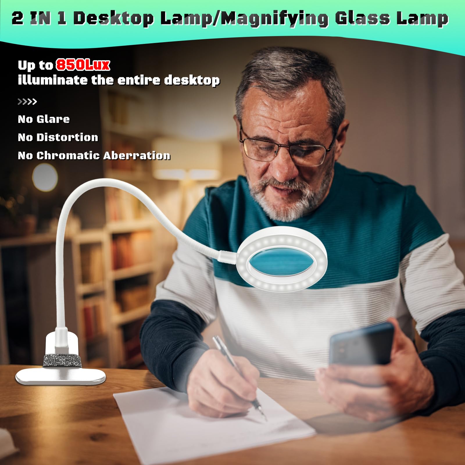 Nzqxjxz 10X Magnifying Glass With Light, Clip On Mganifier With Light, 48 Led Desk Magnifying Glass Wtih Clamp, 3 Modes Dimmable