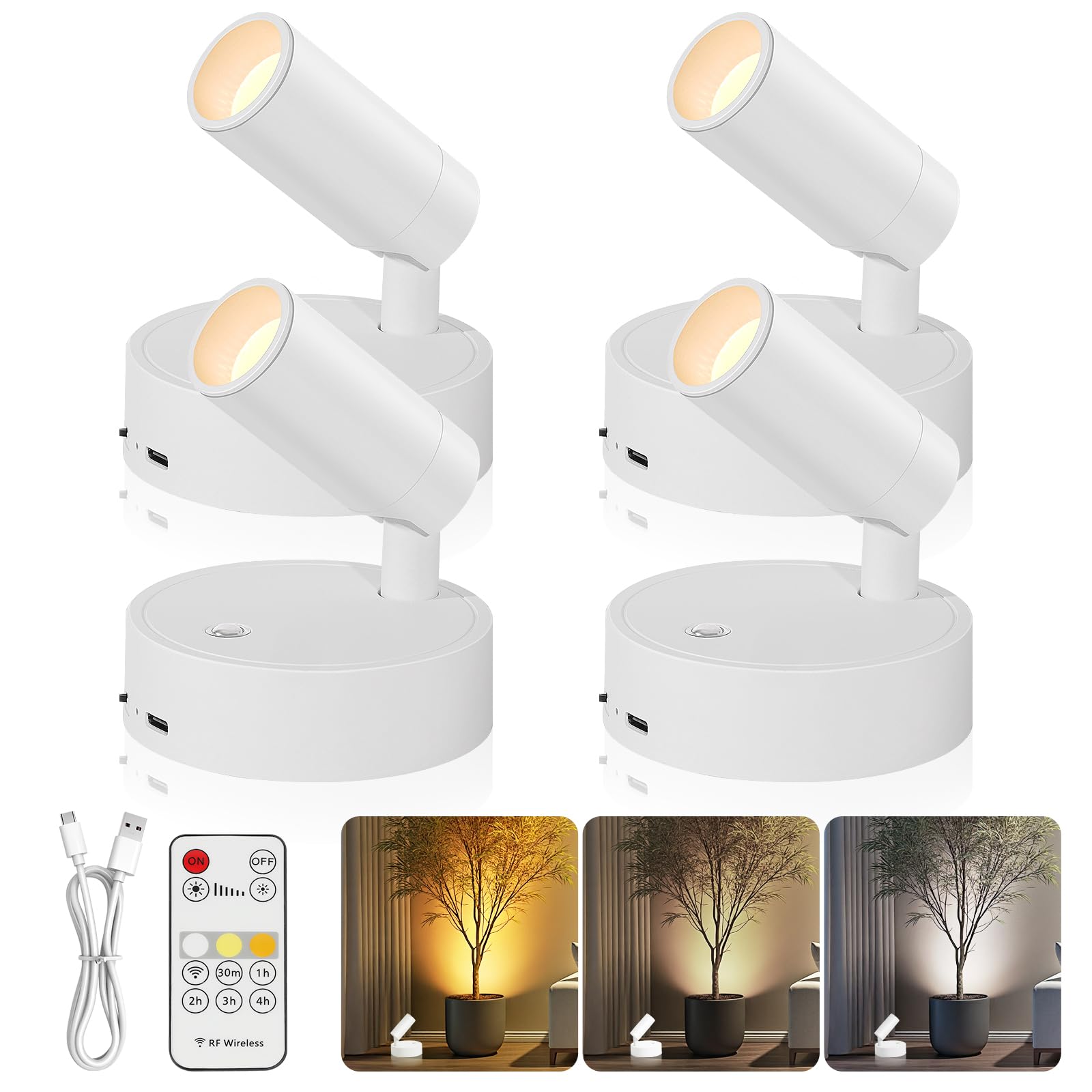 TaoFiaCo Spotlight Indoor, Wireless Uplighting Indoor with Remote Dimmable, 350 Rotate, Battery Powered Ceiling Spotlight for Ar