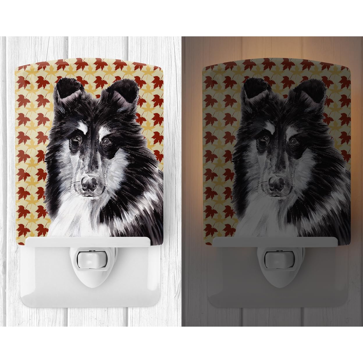 Carolines Treasures Ceramic Night Light, Black and White Collie, 6x4x3in, Model SC9678CNL, Ideal for Bedroom, Bathroom, Multicolor