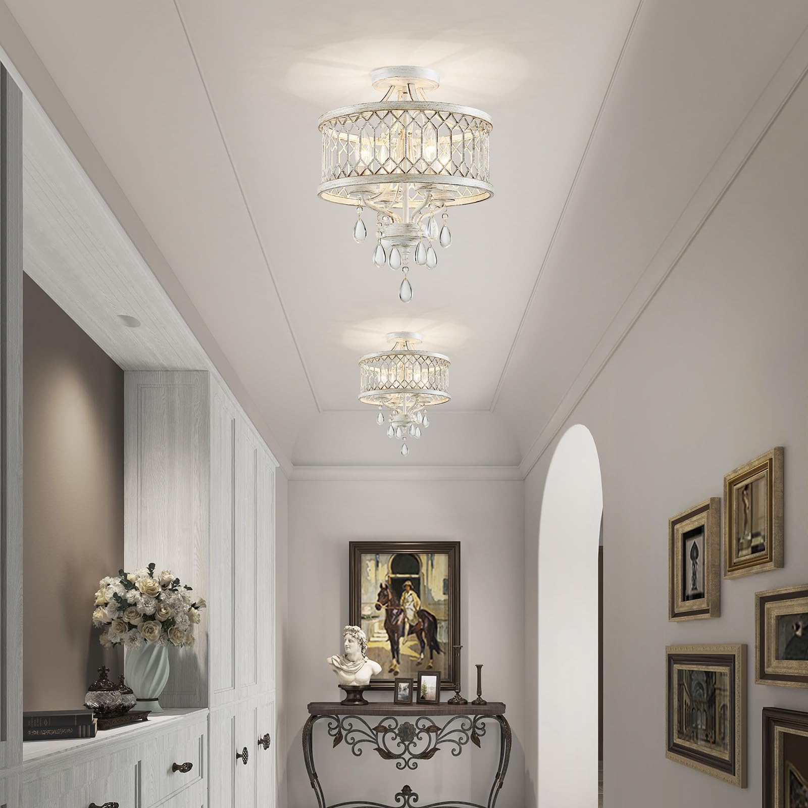 Crystal Ceiling Light Fixture  Modern Semi Flush Mount Ceiling Light  Farmhouse Crystal Chandeliers For Dining Room Light Fixture  Hallway Lighting Fixtures For Kitchen Bedroom Bathroom Foyer Entryway