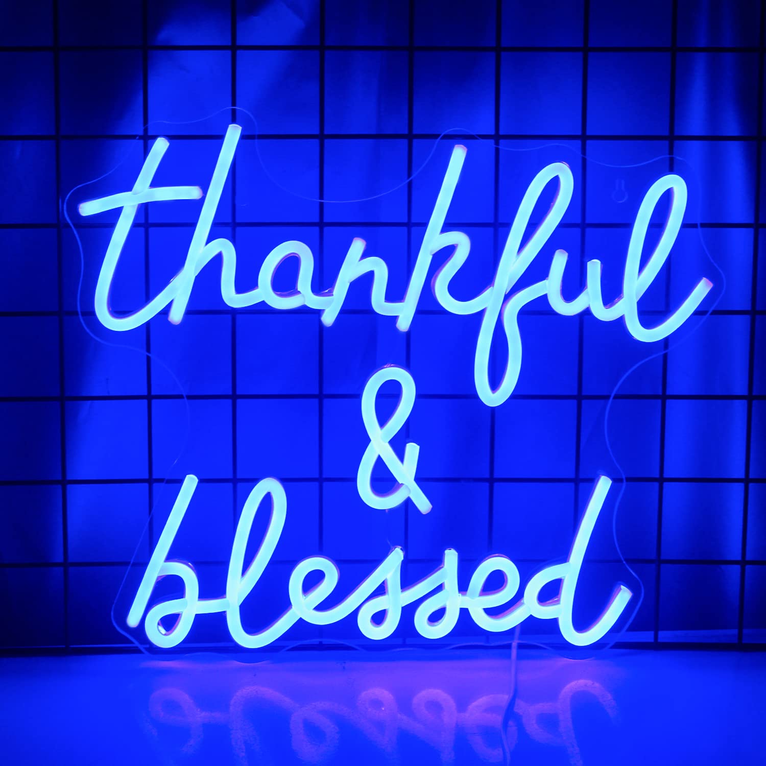 Wanxing Neon Sign - Thankful and Blessed LED Wall Decor, USB Powered, Blue, for Weddings and Birthday Parties