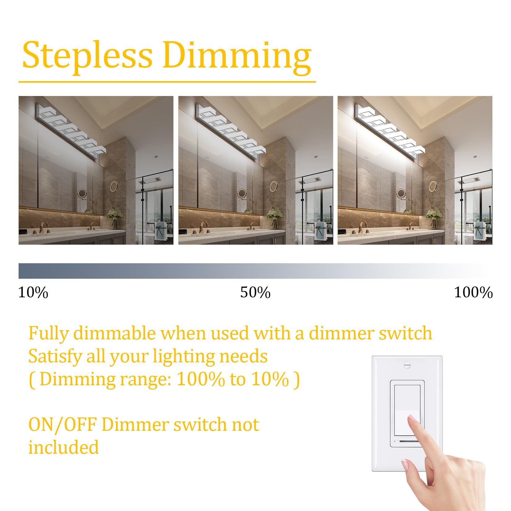Ralbay Bathroom Vanity Lights, 6 Dimmable LED Fixtures, 40.4 inch, Chrome, 5 Color Temperature, Stainless Steel, Model 8590
