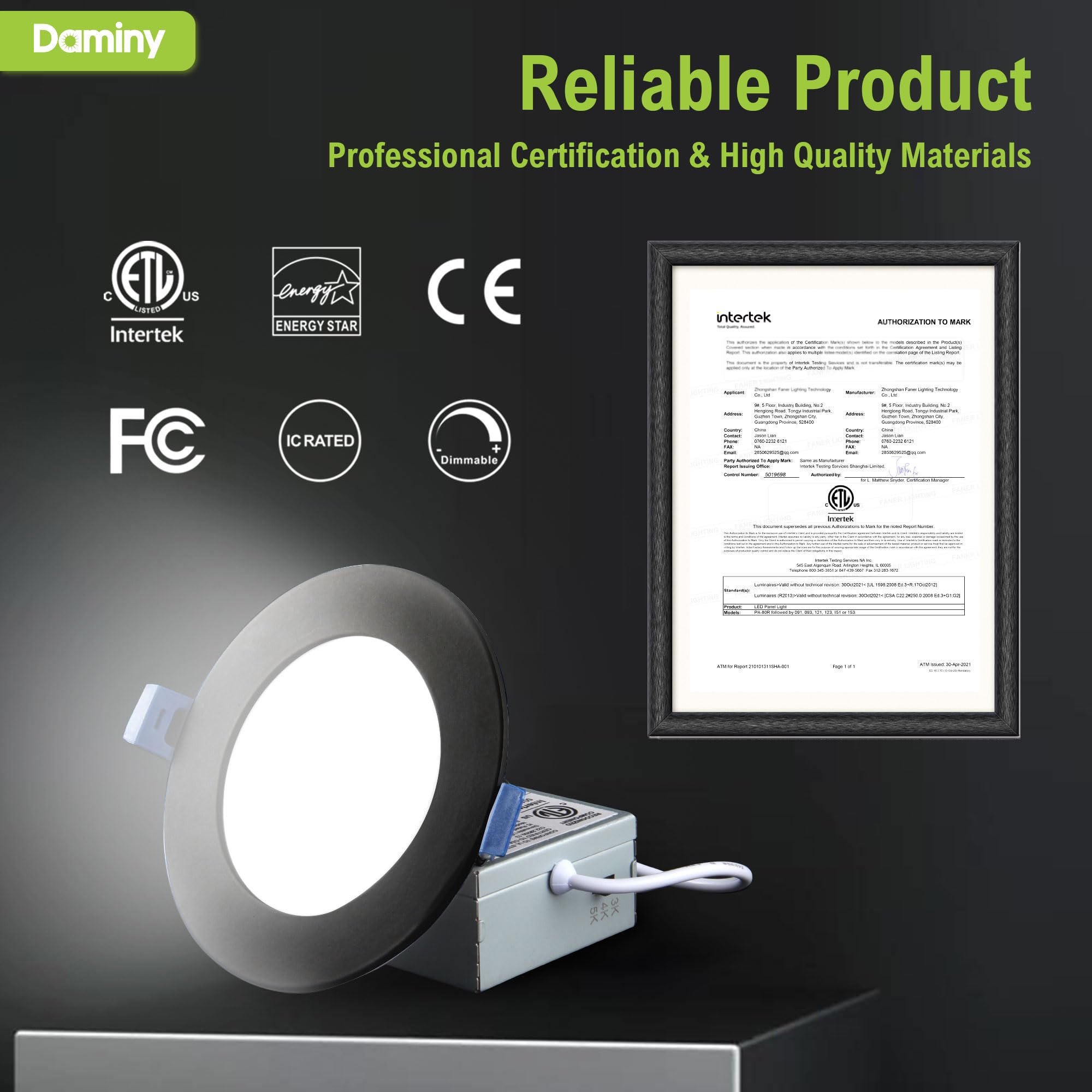 Daminy 6 Pack 6 Inch Black Led Recessed Lighting With Junction Box 5Cct Ultra-Thin Recessed Light 10W 1100Lm  Dimmable Canless Wafer Ceiling Light High Brightness - Etl