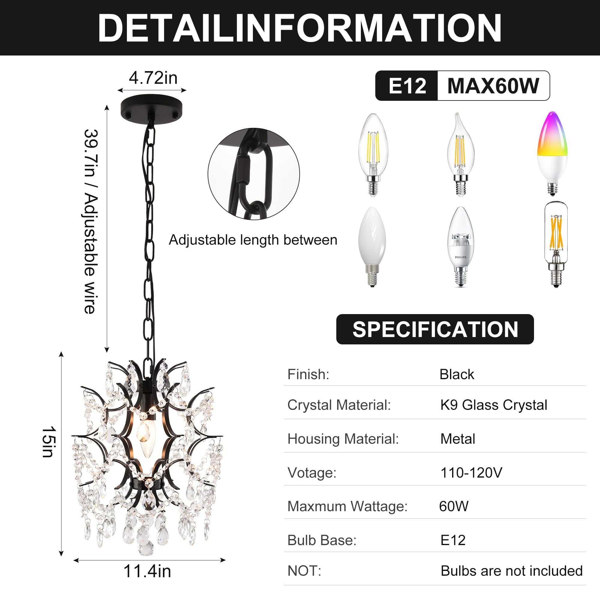 Modern Mini Crystal Chandelier, Iron Black Crystal Raindrops Design Small Chandelier Light Fixture, Flush Mount Ceiling Light Fi