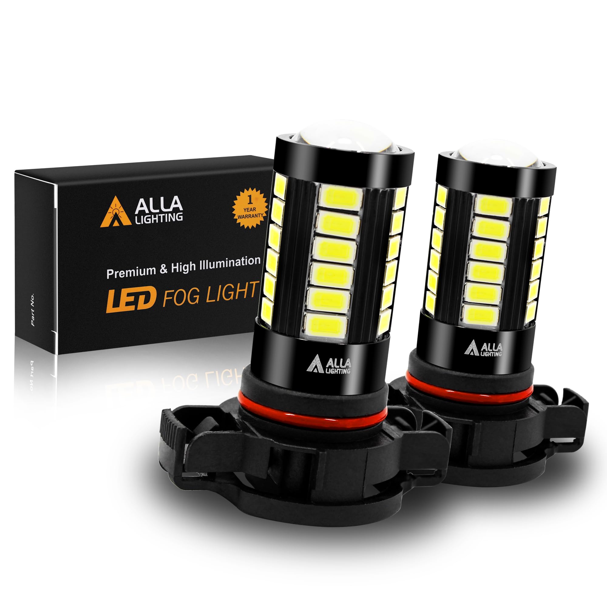 Alla Lighting 2504 Psx24W Led Fog Light Bulbs 12276, 6000K Xenon White 360° Light, 2800Lm Xtreme Super Bright Pg20/7 Base Fog Lamps Replacement 5730 33-Smd