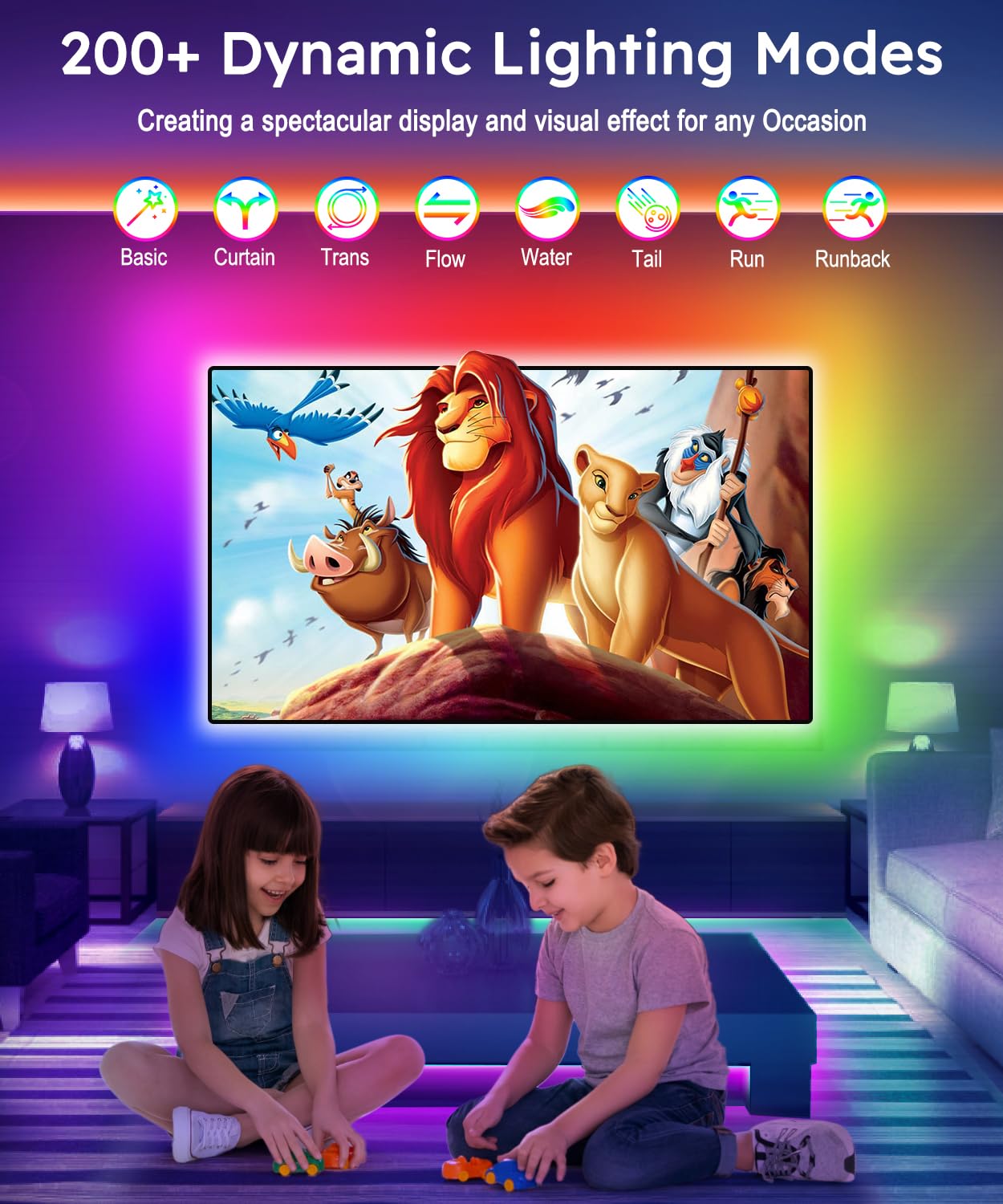 Moriacc Smart Tv Led Backlight, 13.1Ft Icrgb Led Lights For Tv,For 43-55 Inch,With Remote And App Control, Music Sync Color Chan