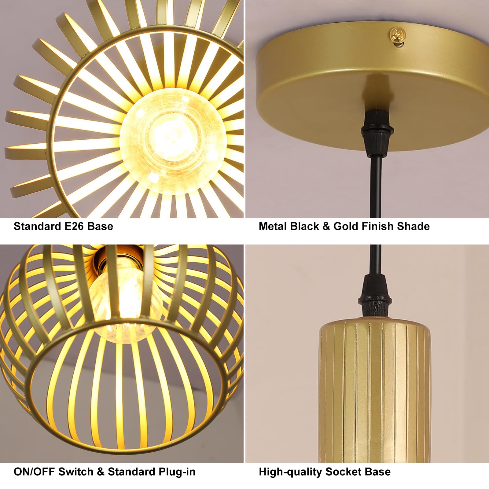 Dllt 2-Pack Gold Pendant Light Fixtures, Adjustable Pendant Lighting Over Sink, Farmhouse Metal Pendant Lights Kitchen Island, V