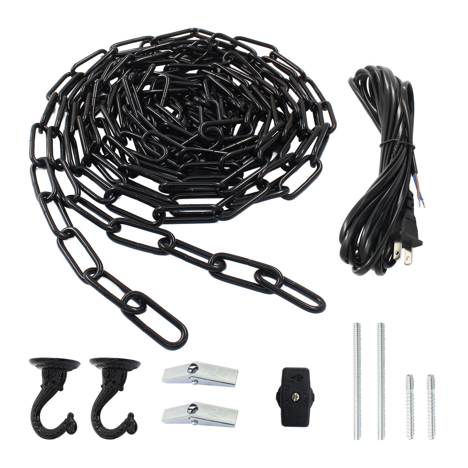HARSKIYER Swag Light Kit with 15 Ft Chandelier Chain, 15 Ft Light Cord, Switch and 2 Swag Hooks, Black Hanging Lamp Kit for Pend