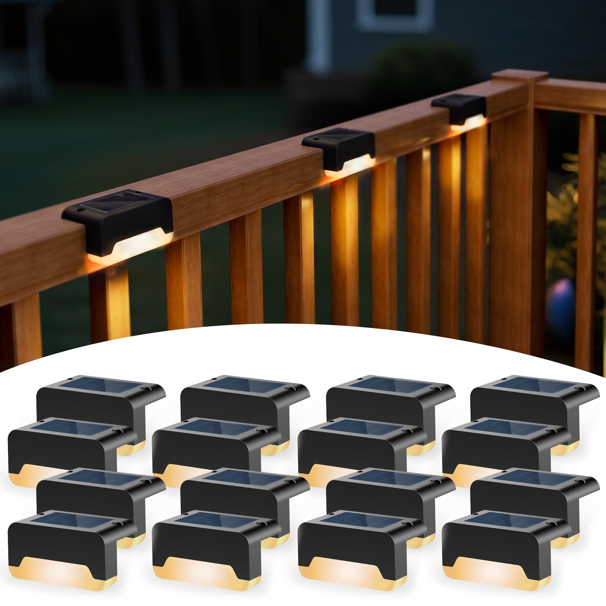 SOLPEX Solar Deck Lights  Solar Step Lights for Outside Waterproof Led Stair Light for Outdoor Fence  Balcony  Patio  Railing  Front Porch  Yard and Pathway(16pack Warm White)