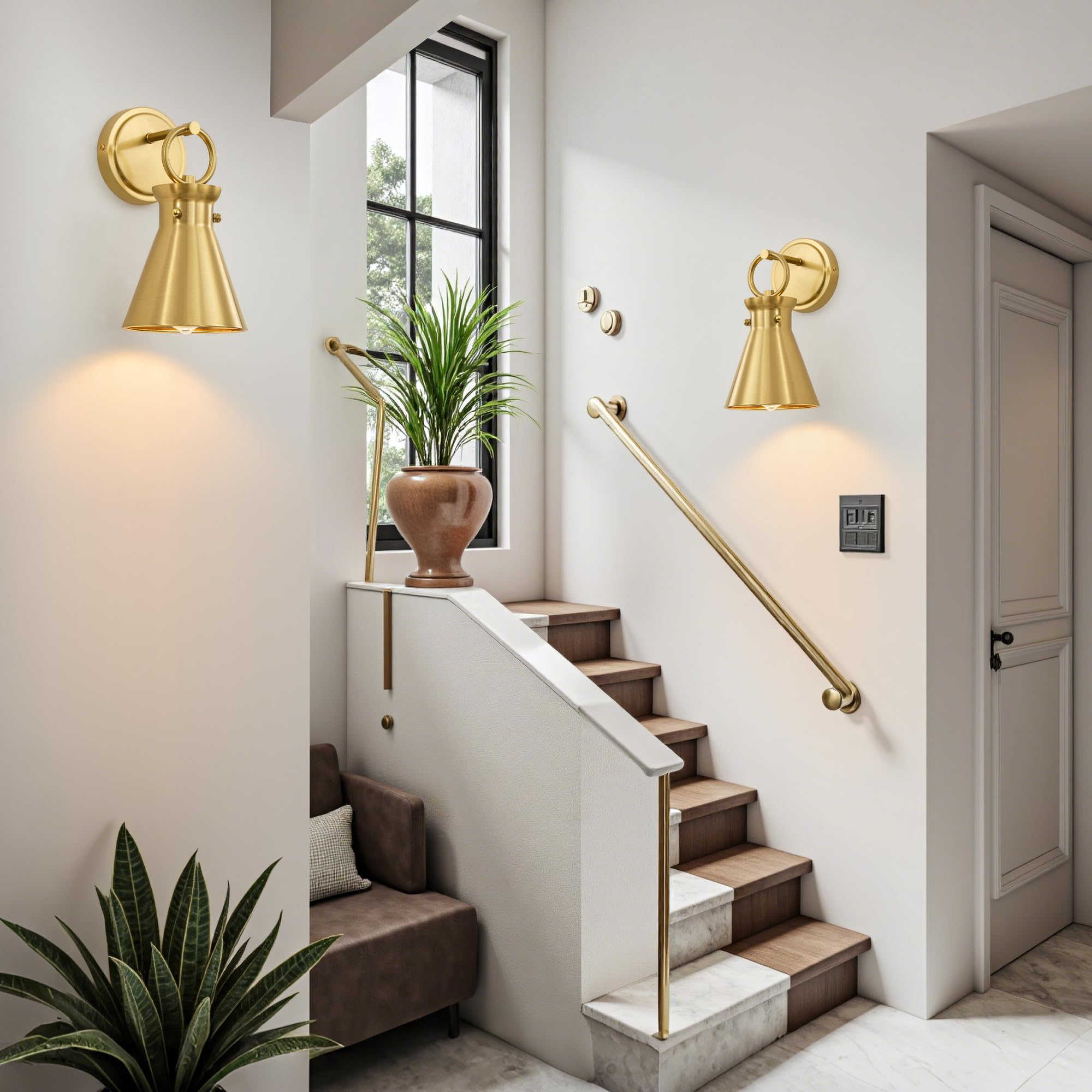 Gednbo Gold Wall Sconce For Bathroom  Modern Vanity Light Fixtures  Wall Mount Lighting Farmhouse Wall Lights With 6 Inch Metal Lampshade For Bedroom Living Room Mirror Kitchen (Gold Metal  1 Pack)